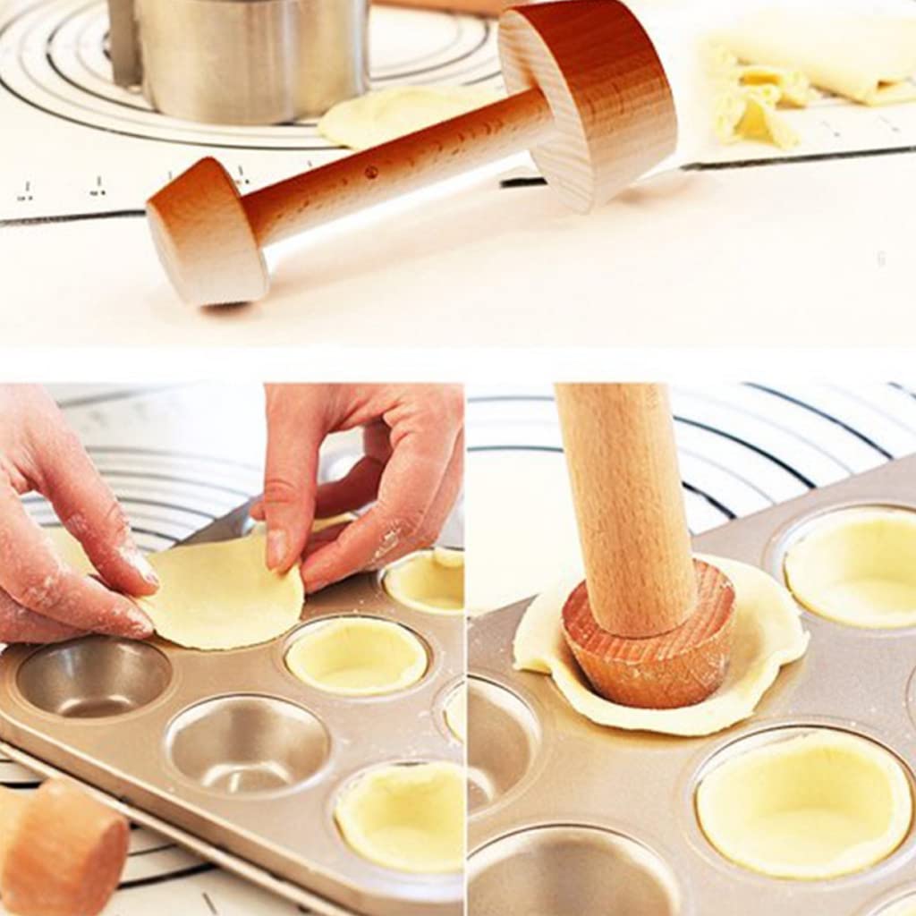 Wooden Tart Tamper - Double Sided Pie Pastry Dough Press - Baking Tool for Mini Egg Tarts, Cheesecakes & Desserts - Perfect for Home Bakers & Professional Chefs - Ideal for Egg Tart Molds, Pasta & Cake Making