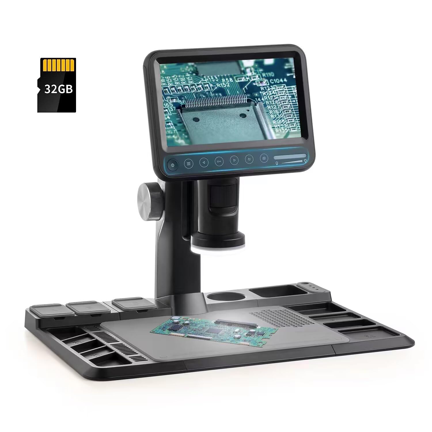 7'' Digital Microscope 1600X Magnification with Silicone Repair Mat & 28 LED Lights - 12MP High Resolution Sensor, IPS Touch Screen for Coin Collecting, Soldering, Electronics Repair (Includes 32GB Storage) - Perfect for Jewelry Inspection, PCB Repair & Hobbyist Use