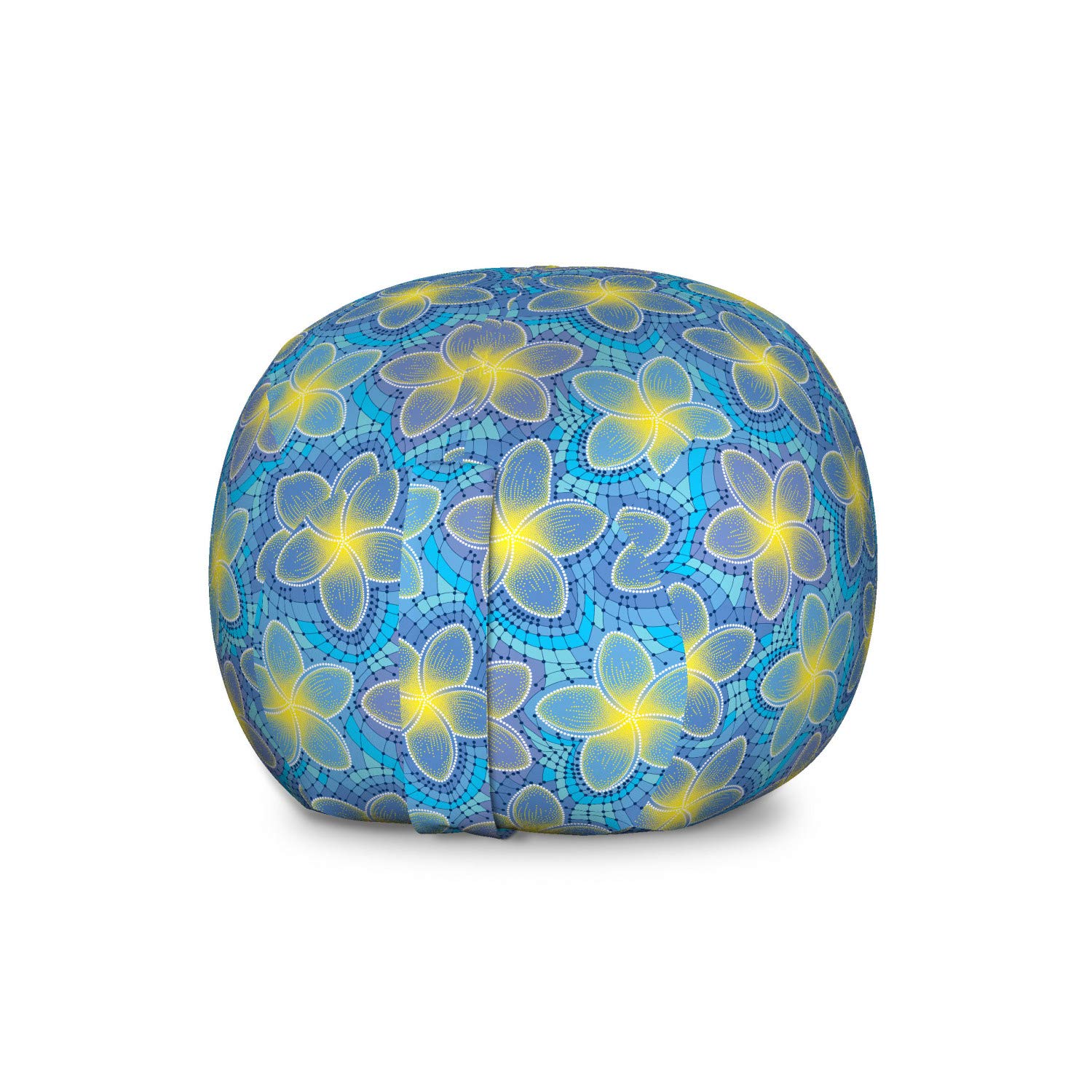 Ambesonne Floral Yellow Storage Toy Bag Chair - Large Washable Stuffed Animal Organizer with Exotic Dot Plumeria Petals Design | Perfect for Kids' Room, Nursery Storage & Pet Toy Organization (Sky Blue/Yellow)