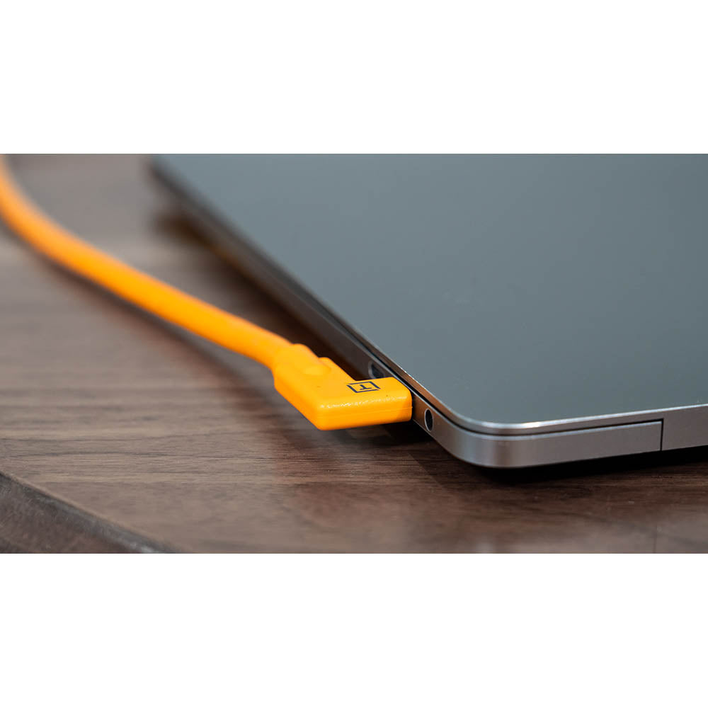 TetherPro 4.6m (15ft) Right Angle Dual USB-C Charging Cable - High Visibility Orange - Fast Charging & Data Sync for iPhone 15, MacBook, iPad, Samsung Galaxy - Perfect for Home, Office & Travel Use