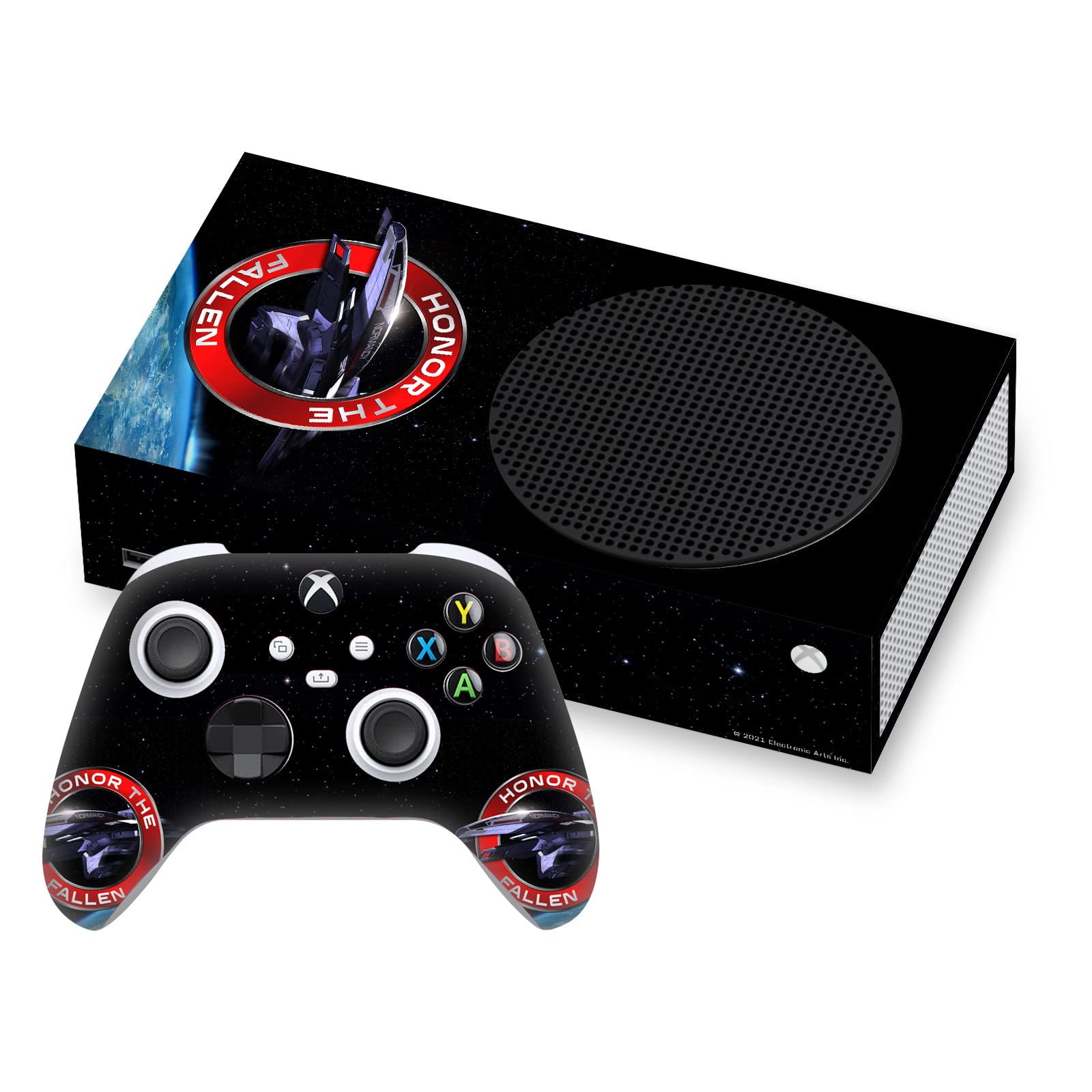 Official EA Bioware Mass Effect Normandy SR1 Vinyl Skin Decal Sticker - Compatible with Xbox Series S Console & Controller Bundle - Gaming Accessories for Xbox Fans & Sci-Fi Enthusiasts