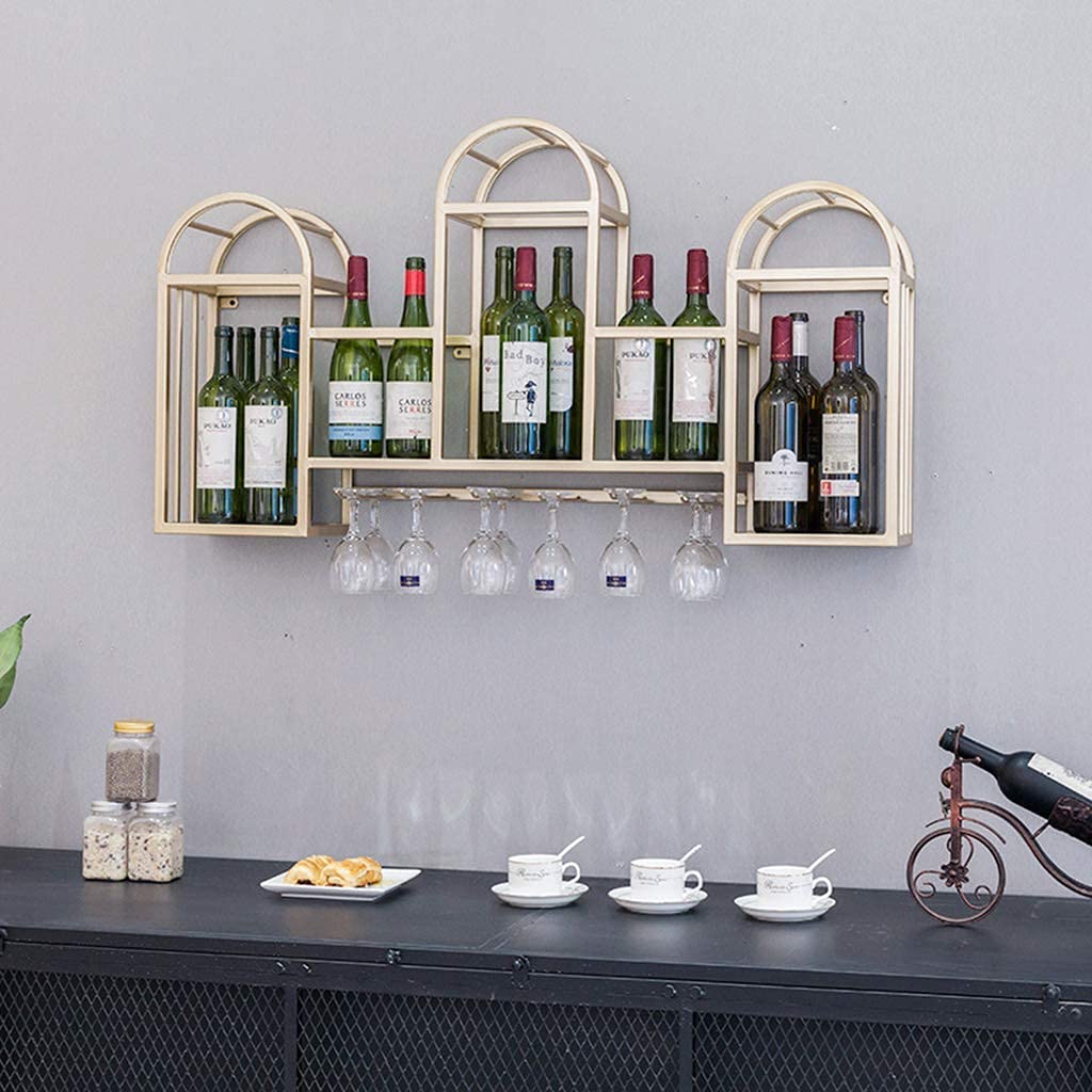 Premium Metal Wall Mounted Wine Rack - Gold Industrial Hanging Stemware Holder for Bar, Restaurant & Home Use - Space-Saving Wine Bottle & Glass Storage Solution (Perfect for Kitchen, Dining Room or Wine Cellar Organization)