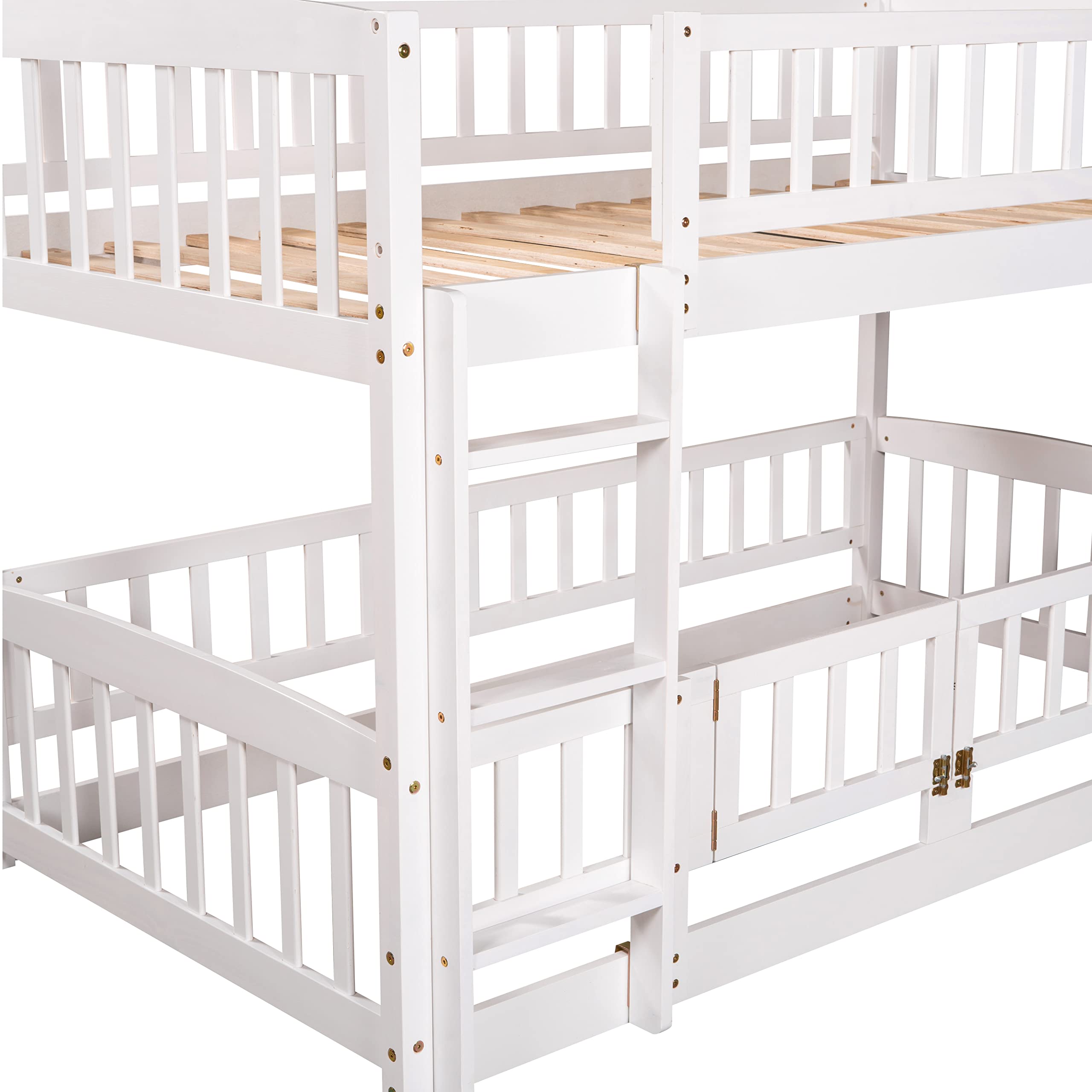 Twin Over Twin Low Bunk Bed with Slide & Safety Rail - Solid Wood Convertible Loft Bed for Kids, Teens & Toddlers - Includes Ladder & White Finish - Perfect for Small Bedrooms, Shared Kids Rooms & Play Areas