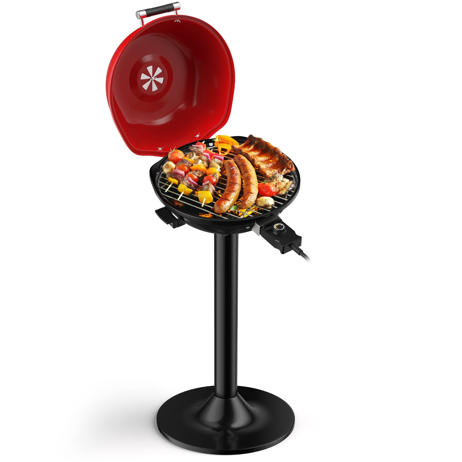 Giantex 1600W Electric Grill Indoor & Outdoor, Portable BBQ Grill with Removable Non-Stick Griddle, Adjustable Temperature Control & Oil Drip Pan - Perfect for Picnic, Camping, Backyard Cooking, Tailgating & Home Use (Red)