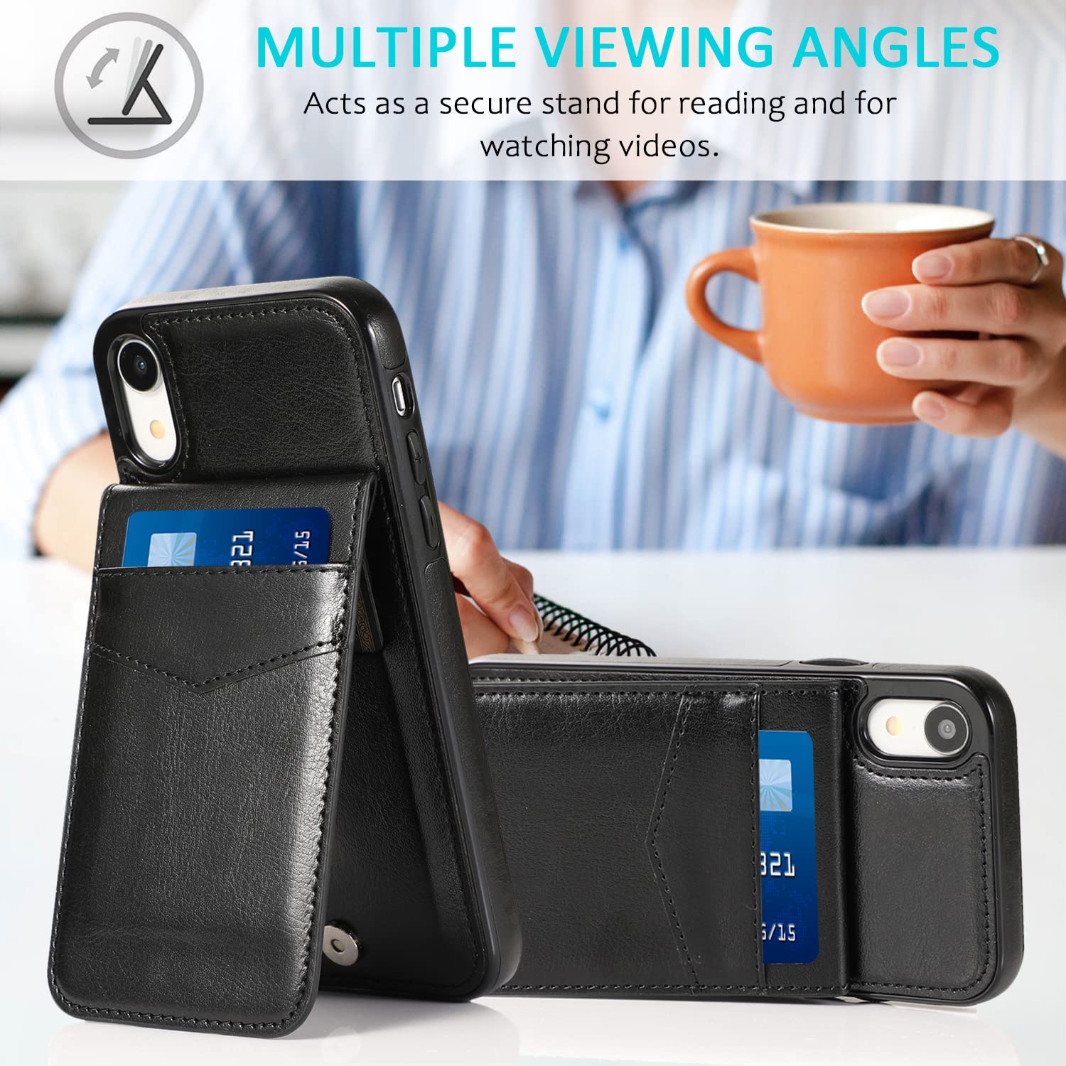Premium iPhone XR Wallet Case with RFID Blocking Credit Card Slots - PU Leather Protective Cover for iPhone XR 6.1 Inch (Black) - Perfect for Travel, Work & Everyday Use