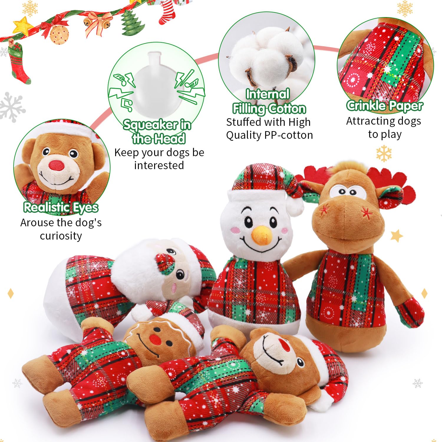 Christmas Dog Toys 5-Pack - Squeaky Holiday Chew Toys for Small & Medium Dogs | Santa, Reindeer & Snowman Designs | Durable Pet Gifts for Puppies to Stay Happy & Engaged | Perfect for Christmas Playtime & Training Rewards