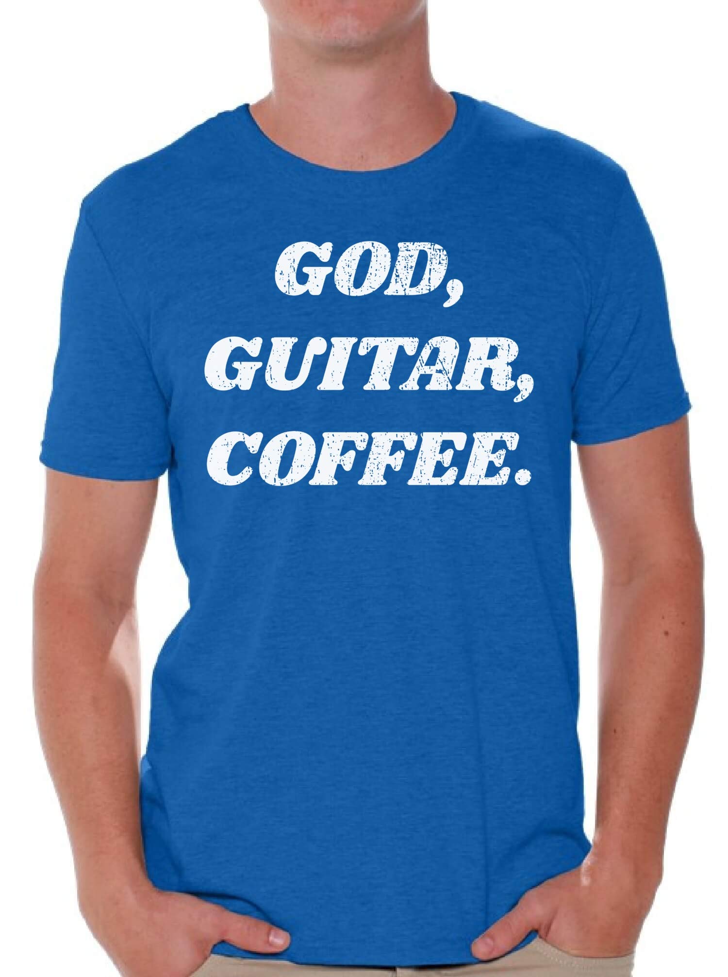 Awkward Styles Men's Christian Guitar & Coffee Graphic T-Shirt - Religious Gift for Musicians & Coffee Lovers - Perfect for Concerts, Church Events & Casual Wear