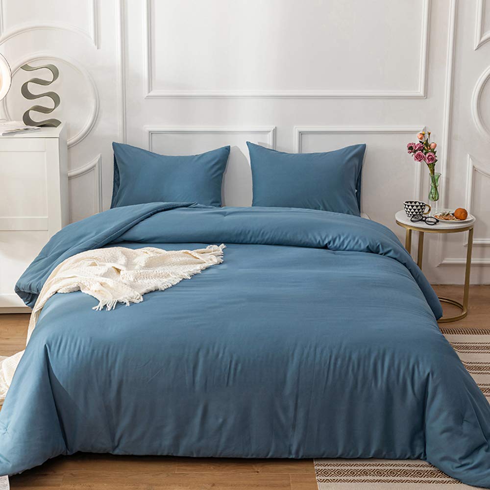 CLOTHKNOW Lake Blue Queen Comforter Set - 3 Piece Dusty Blue Bedding Set with 2 Pillowcases | Soft & Cozy Comforter for Girls & Women | Perfect for Master Bedroom, Guest Room & Dorm Decor