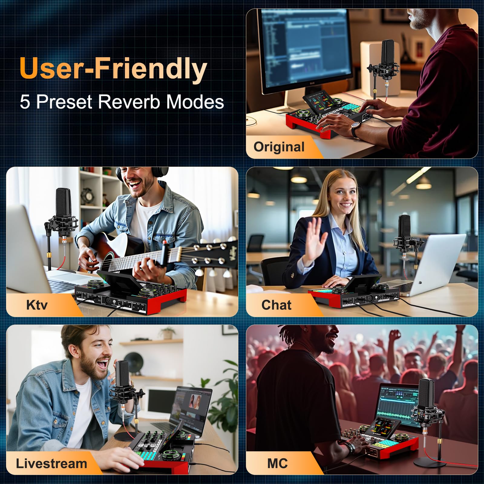 Professional Podcast Microphone Bundle with Live Sound Card & Audio Mixer – Condenser Mic for PC/Phone Streaming, Gaming, Singing – Includes Voice Changer & Noise Reduction – Perfect for Home Studios, YouTube, Twitch & Podcasting