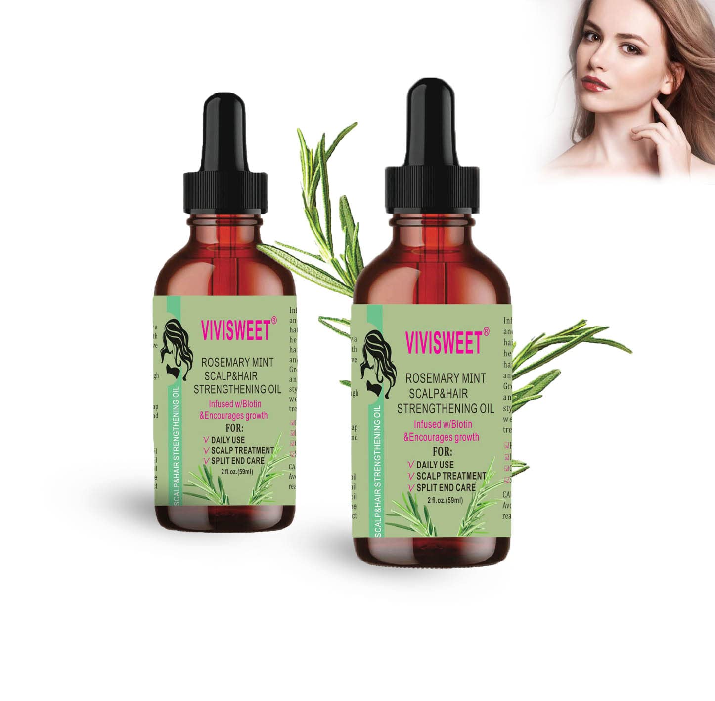 Organic Rosemary Essential Oil for Hair Growth & Thickening - Promotes Eyebrow & Eyelash Growth - Natural Aromatherapy & Diffuser Oil - Hair Loss Treatment for Women & Men (2 Pack) - Perfect for Scalp Massage & DIY Hair Care Routine
