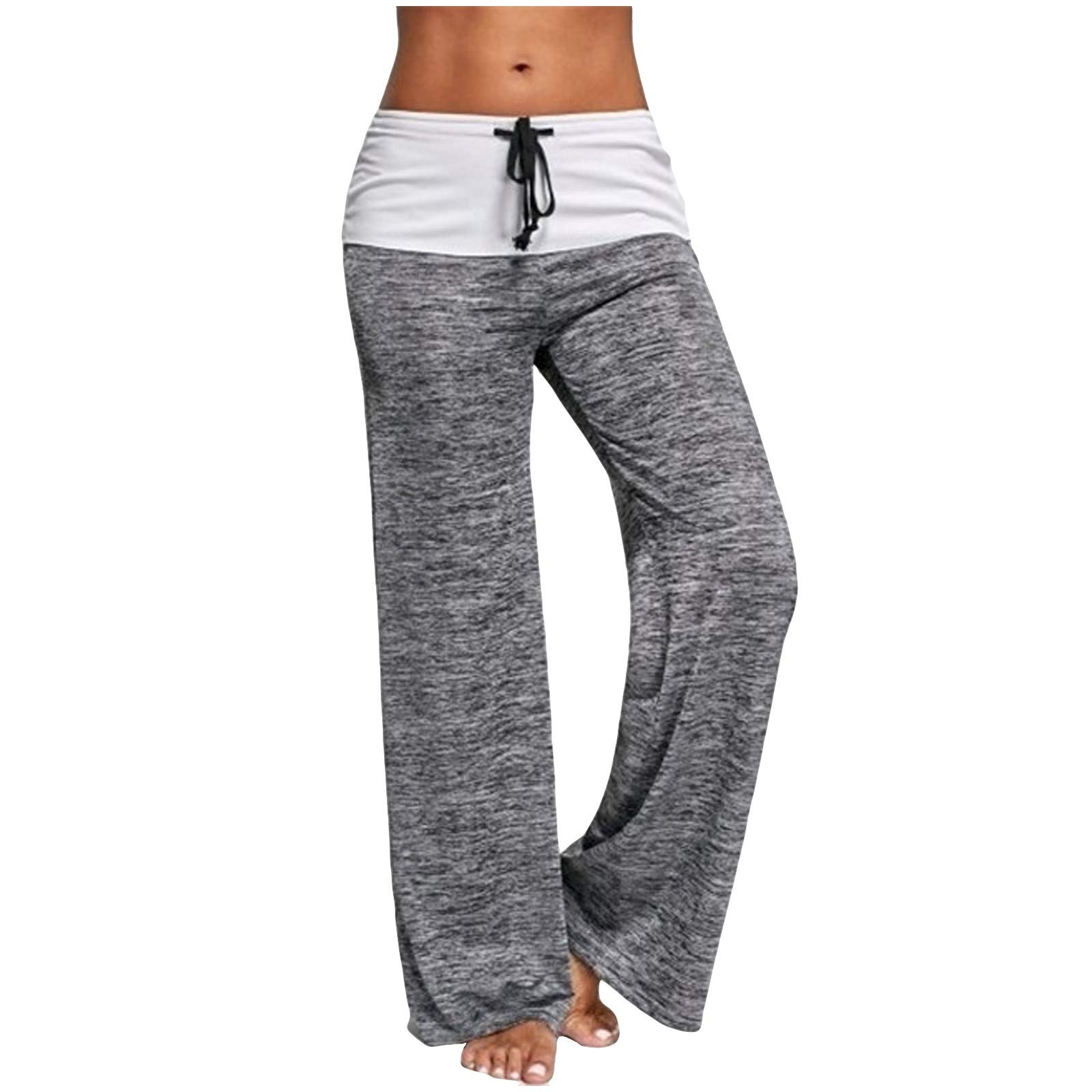 **Women's Wide-Leg Yoga Pants - Quick-Dry, Breathable & Stretchy - Patchwork Casual Sports Pants for Women - Black, Size 4 - Perfect for Yoga, Gym, Running & Lounge Wear**
