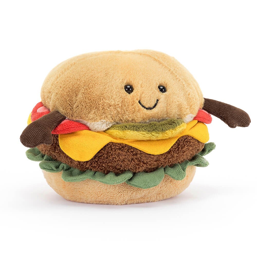Amuseables Burger Plush Toy - Cute & Soft Hamburger Stuffed Animal for Kids & Adults - Perfect for Gifts, Home Decor, and Playtime Fun