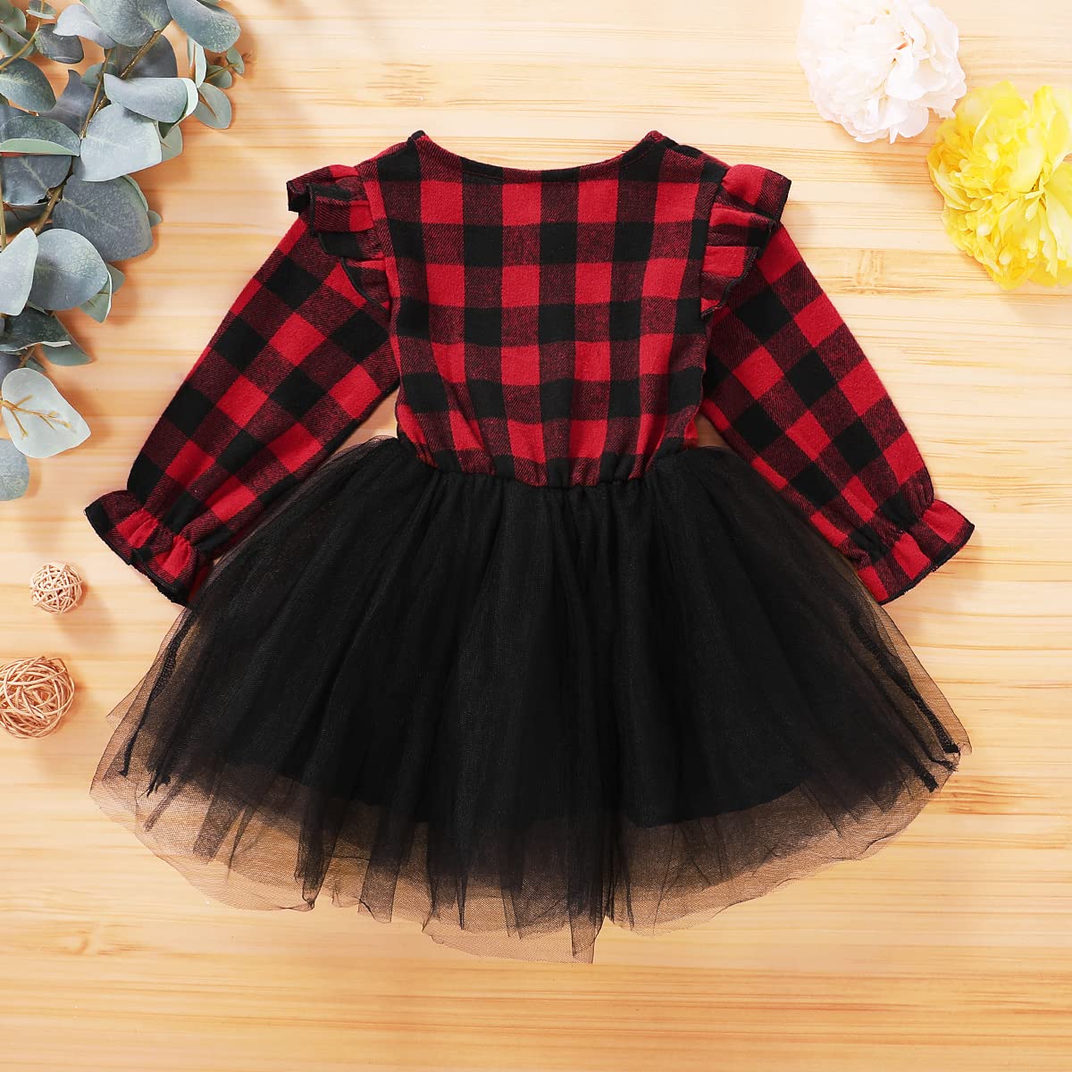 **Red Plaid Christmas Dress for Toddler Girls - Long Sleeve Tulle Tutu Princess Party Dress - Winter Holiday Outfit for Photos, Parties & Family Gatherings**
