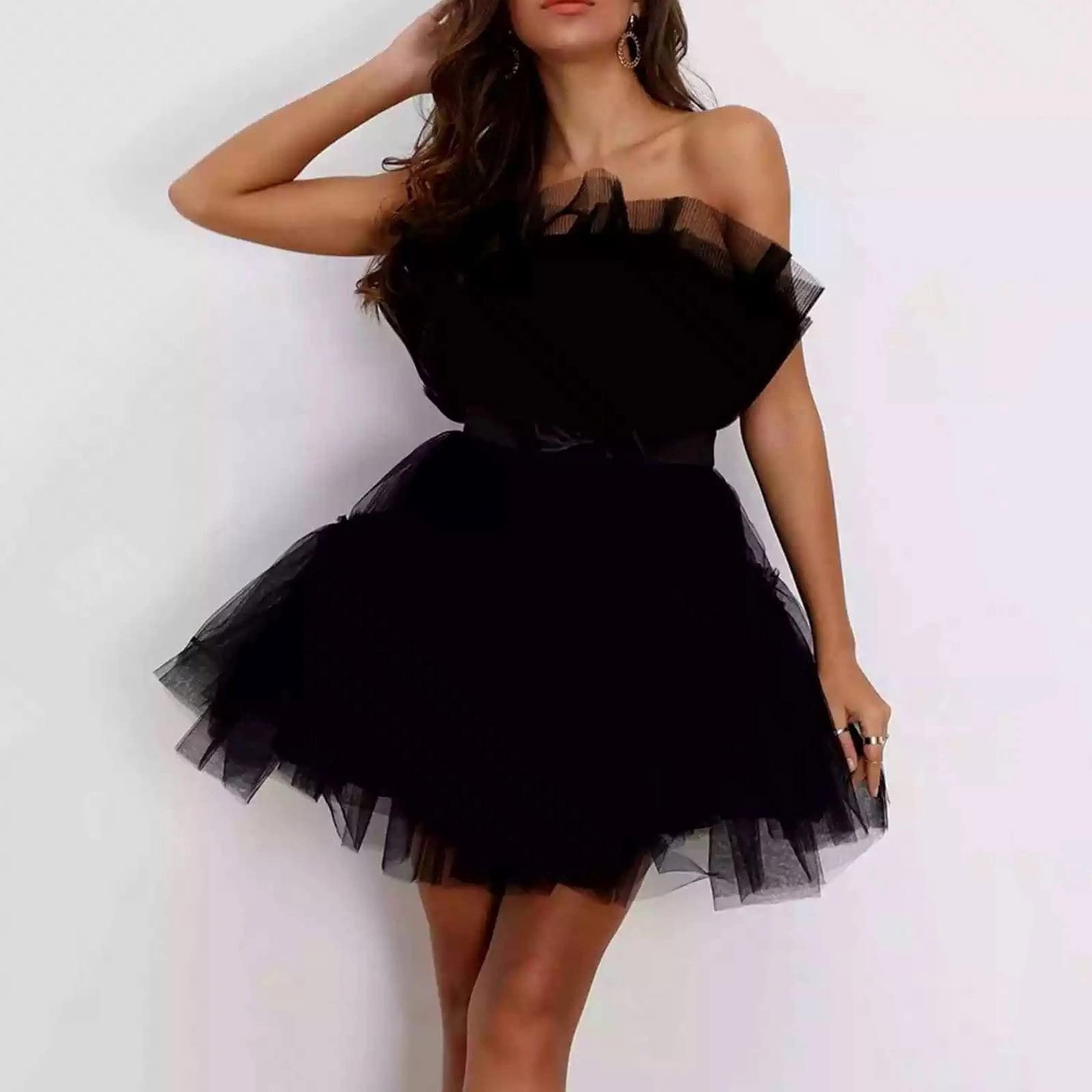 Elegant Strapless Tulle Prom Dress for Women - Short Puffy Mesh Fairy Party Dress with Ruffles | Perfect for Birthday, Prom, Cocktail Parties & Special Occasions