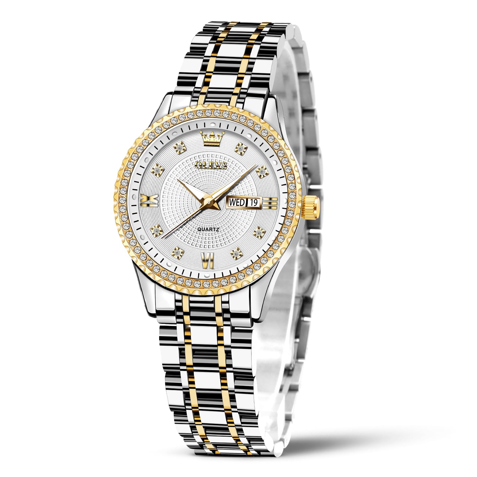 OLEVS Women's Watches - Diamond Silver Gold Two Tone, Waterproof, for Dress & Fashion