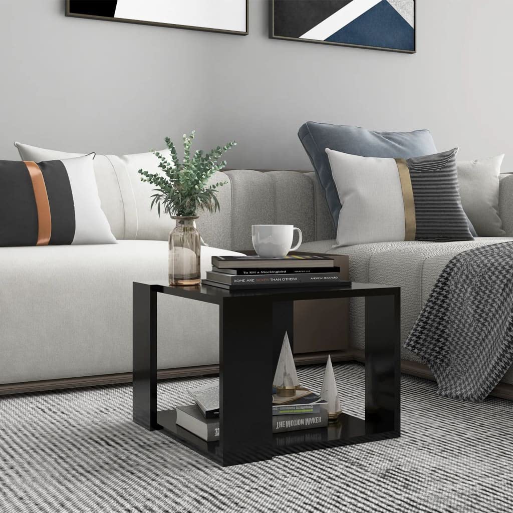 Modern Square Coffee Table 16 Inch - 2 Tier Shelves Sofa Side End Table for Living Room, Bedroom, Kitchen, Bar & Office - Black - Perfect for Small Spaces & Home Decor