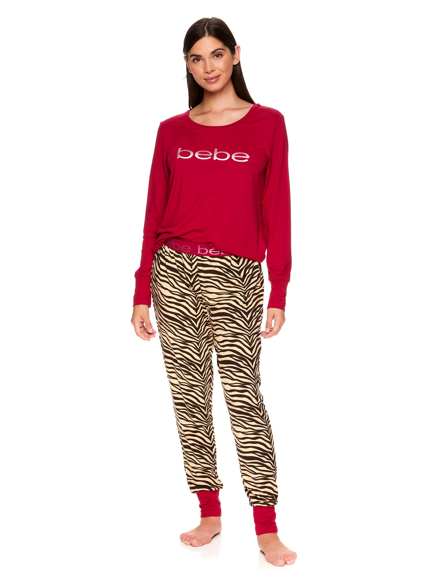 bebe Women's Long Sleeve Shirt & Lounge Skinny Pajama Jogger Pants Sleepwear Set - Soft Comfortable Loungewear for Relaxing at Home, Sleepovers & Cozy Nights