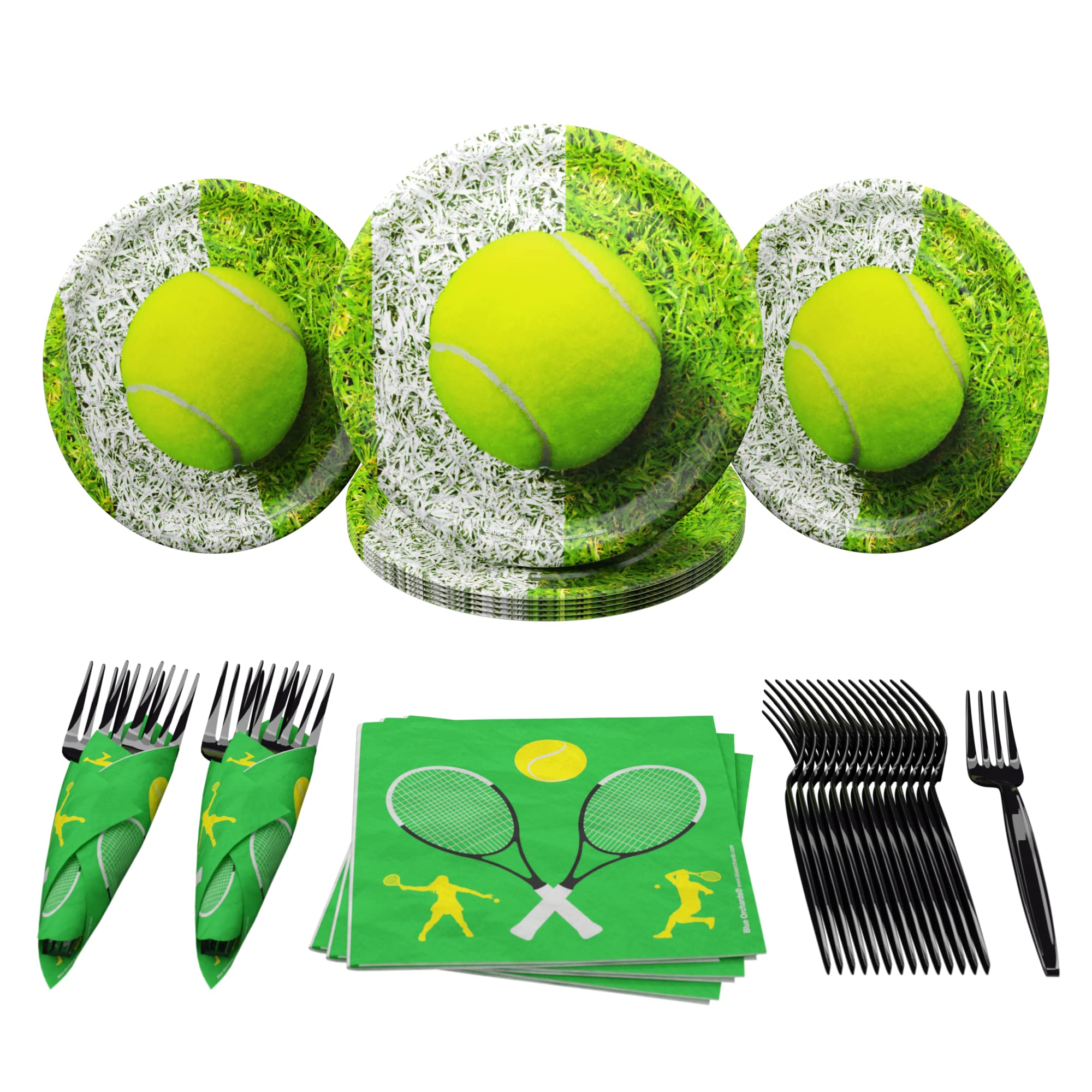 Blue Orchards Tennis Party Supplies Set - 60-Piece Decorations Kit for 16 Guests, Includes Ball Plates & Napkins - Perfect for Sports Themed Birthday Parties, Game Day Decorations & Tennis Tournament Events