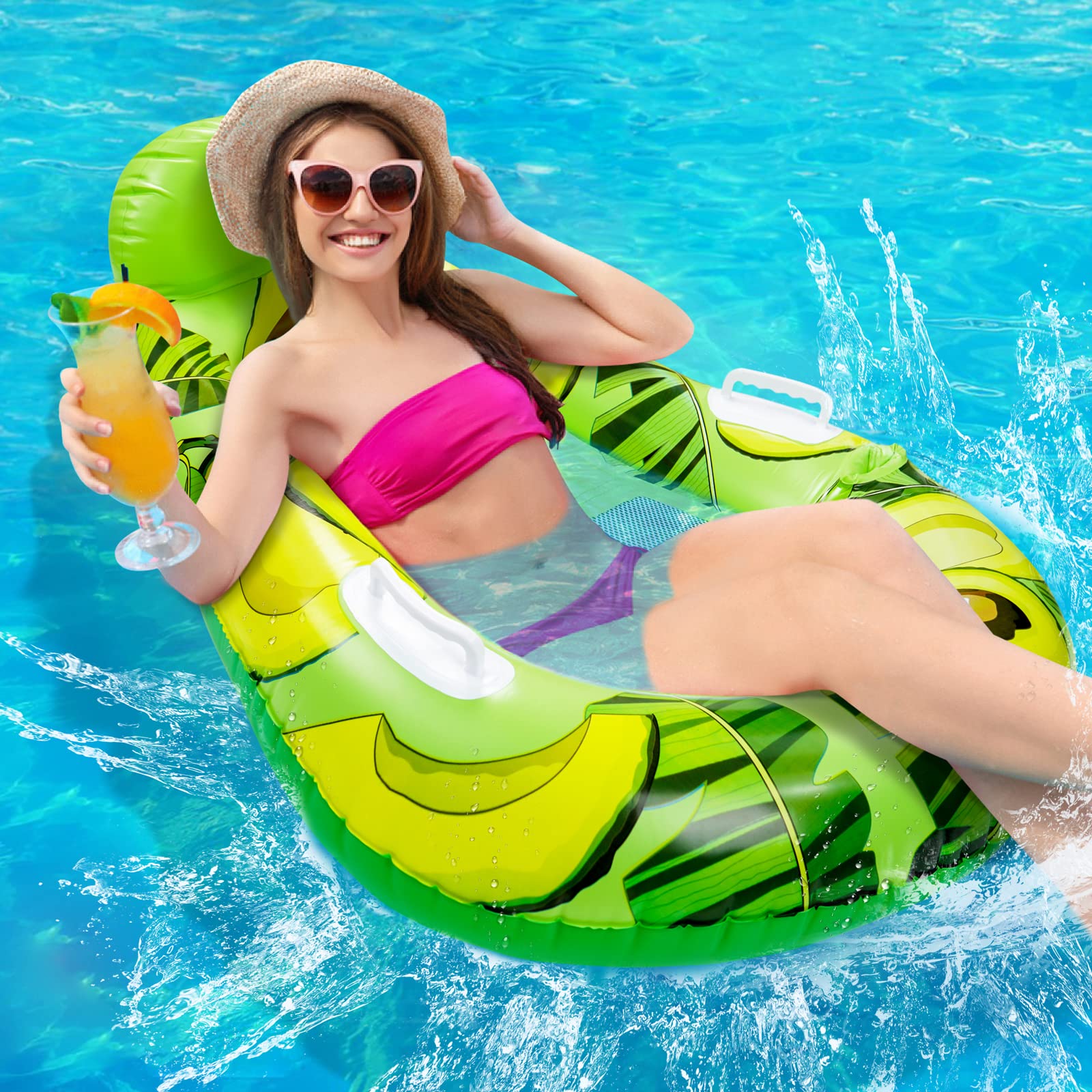 **Premium Inflatable Avocado Pool Float - Water Hammock with Mesh Seat, Cup Holders & Headrest - Swimming Pool Lounger Raft for Kids, Adults - Perfect for Beach, Pool Parties & Summer Relaxation**