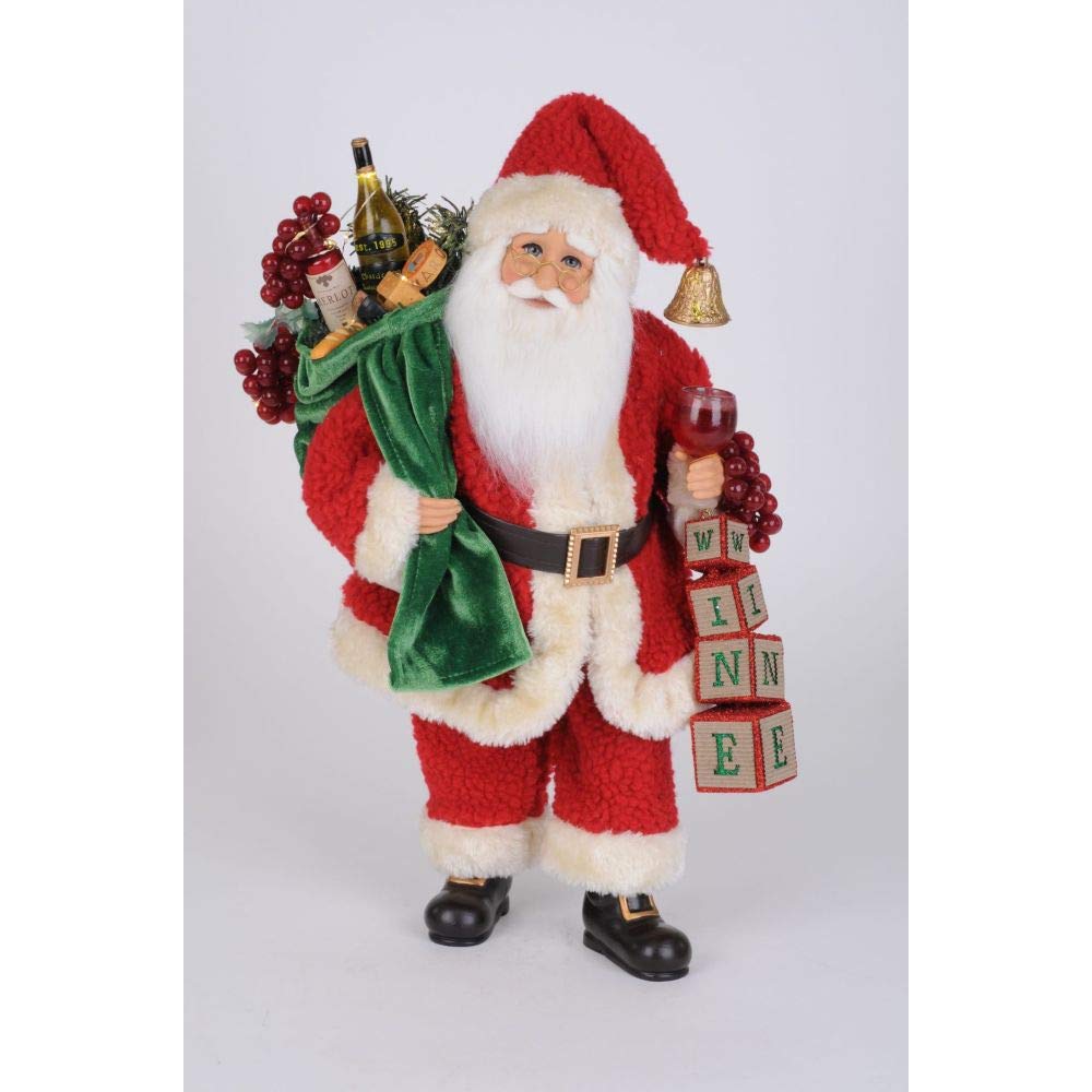 Karen Didion Originals 17-Inch Lighted Santa Wine Block Figurine - Handmade Christmas Holiday Home Decor, Collectible Gift for Wine Lovers | Perfect for Mantel, Tabletop, and Holiday Party Decorations