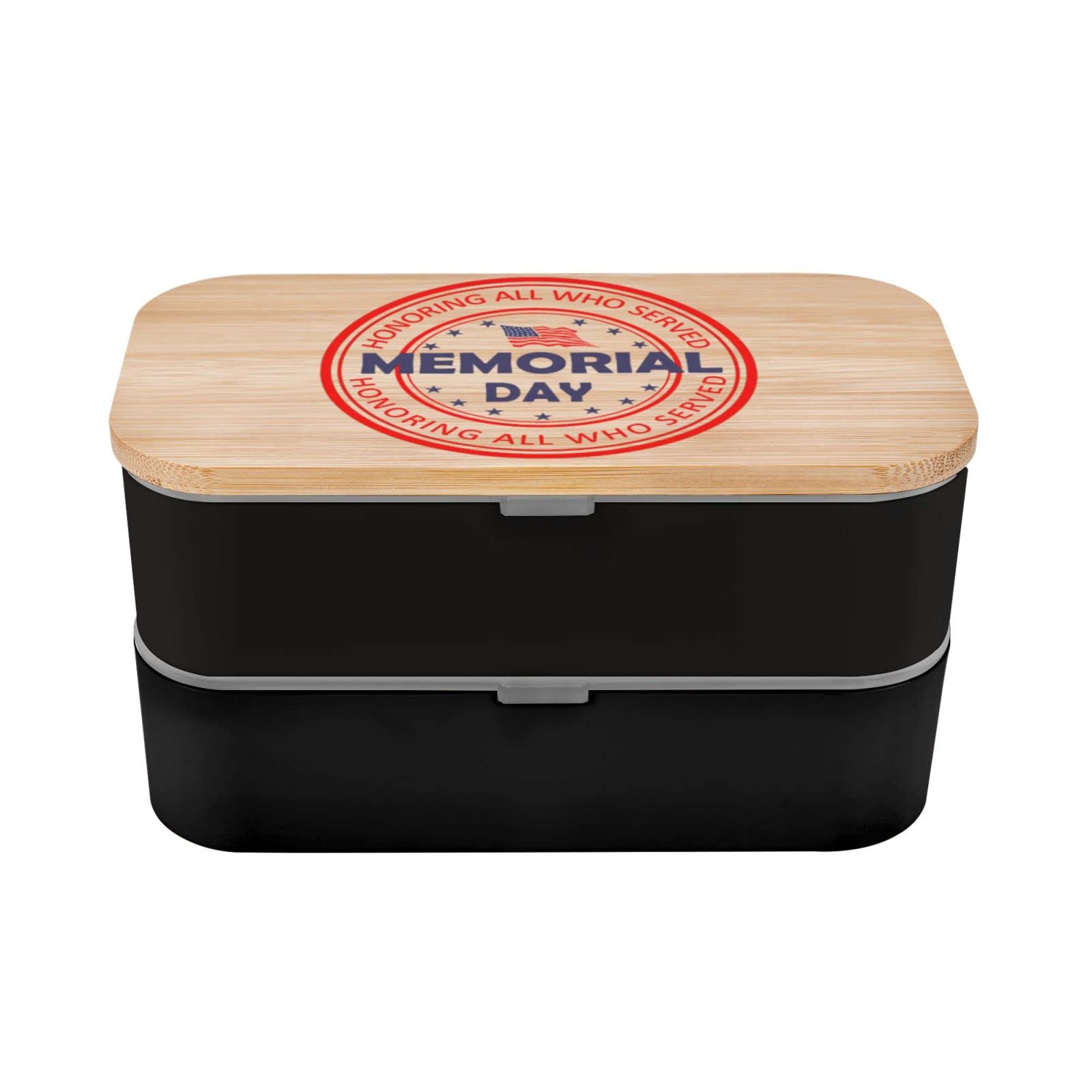 Memorial Day Bento Box - 2 Compartment Leak-Proof Lunch Box with 3-Piece Cutlery Set & Bamboo Lid | 40oz Japanese Style Bento for Adults & Kids | Perfect for Office, School, Picnics & Meal Prep (Black)