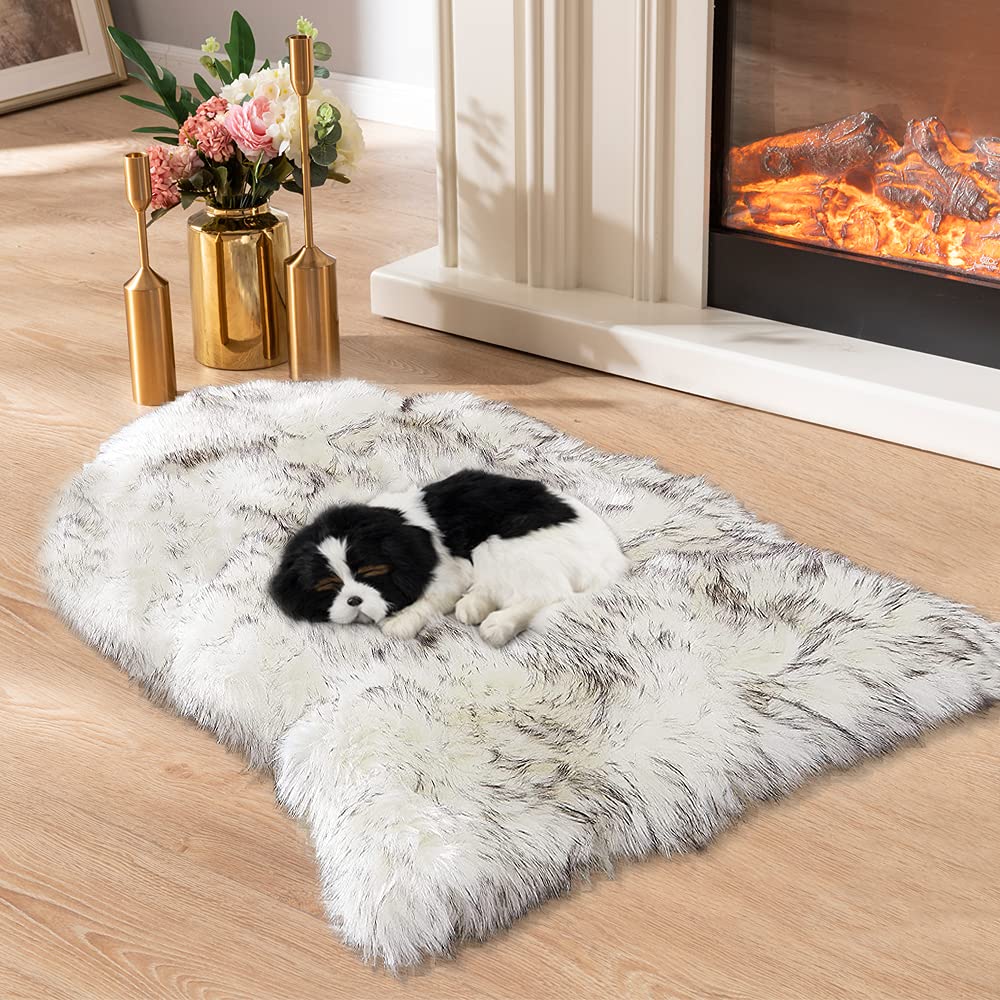Premium Soft Faux Fur Pet Bed Mat - Ultra Plush & Cozy Pet Pad for Dogs & Cats - 24x36 Inch Washable Pet Throw Rug by Asrug (Black & White) - Perfect for Living Room, Bedroom & Pet Napping Areas
