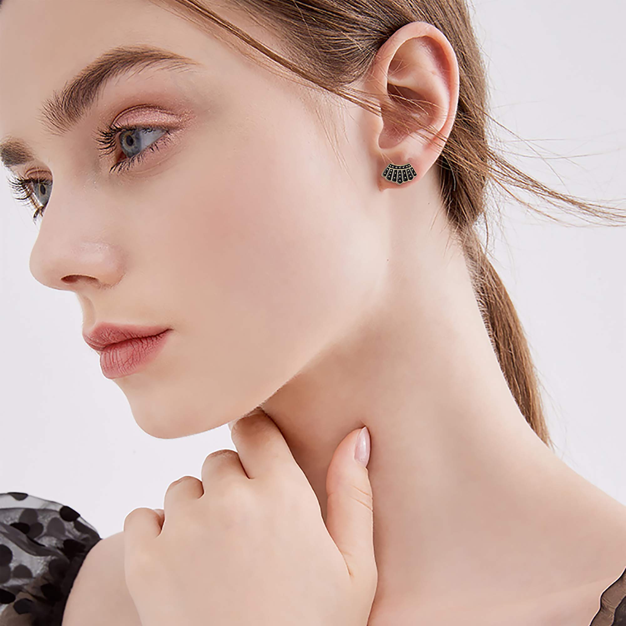 EVER FAITH RBG Dissent Collar Earrings - 925 Sterling Silver Stud Jewelry for Women - Supreme Court Justice Ruth Bader Ginsburg Inspired Jewelry - Perfect Gift for RBG Fans - Black & Gold-Tone - Wear to Court, Work or Special Occasions