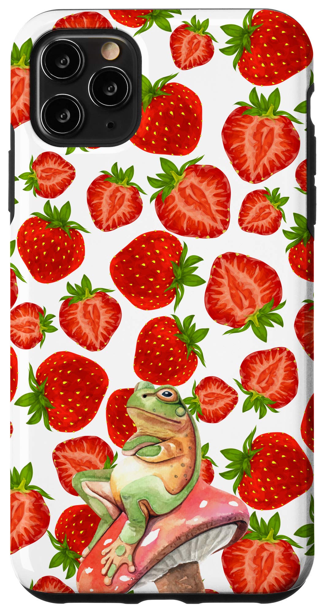 iPhone 11 Pro Max Case - Cute Frog on Mushroom & Strawberry Fruit Design | Protective Phone Cover for Everyday Use, Travel & Outdoor Activities