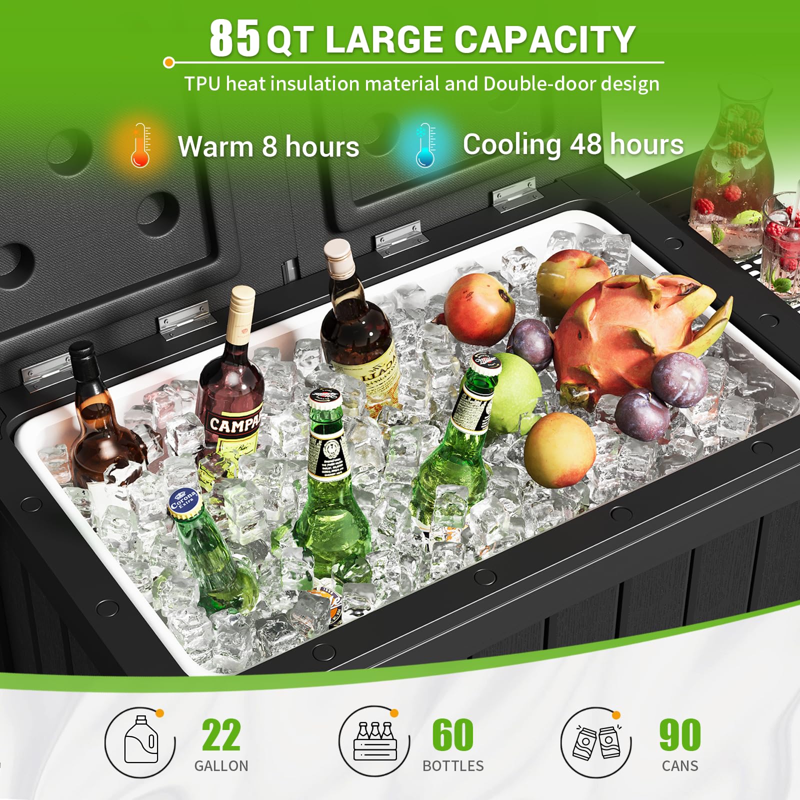 AMOPATIO 85-Quart Outdoor Cooler Cart with Wheels - Portable Rolling Ice Chest with Handles for Camping, Beach, BBQ, Tailgating & Pool Parties - Heavy Duty Patio Cooler for Backyard, Picnics & Outdoor Events