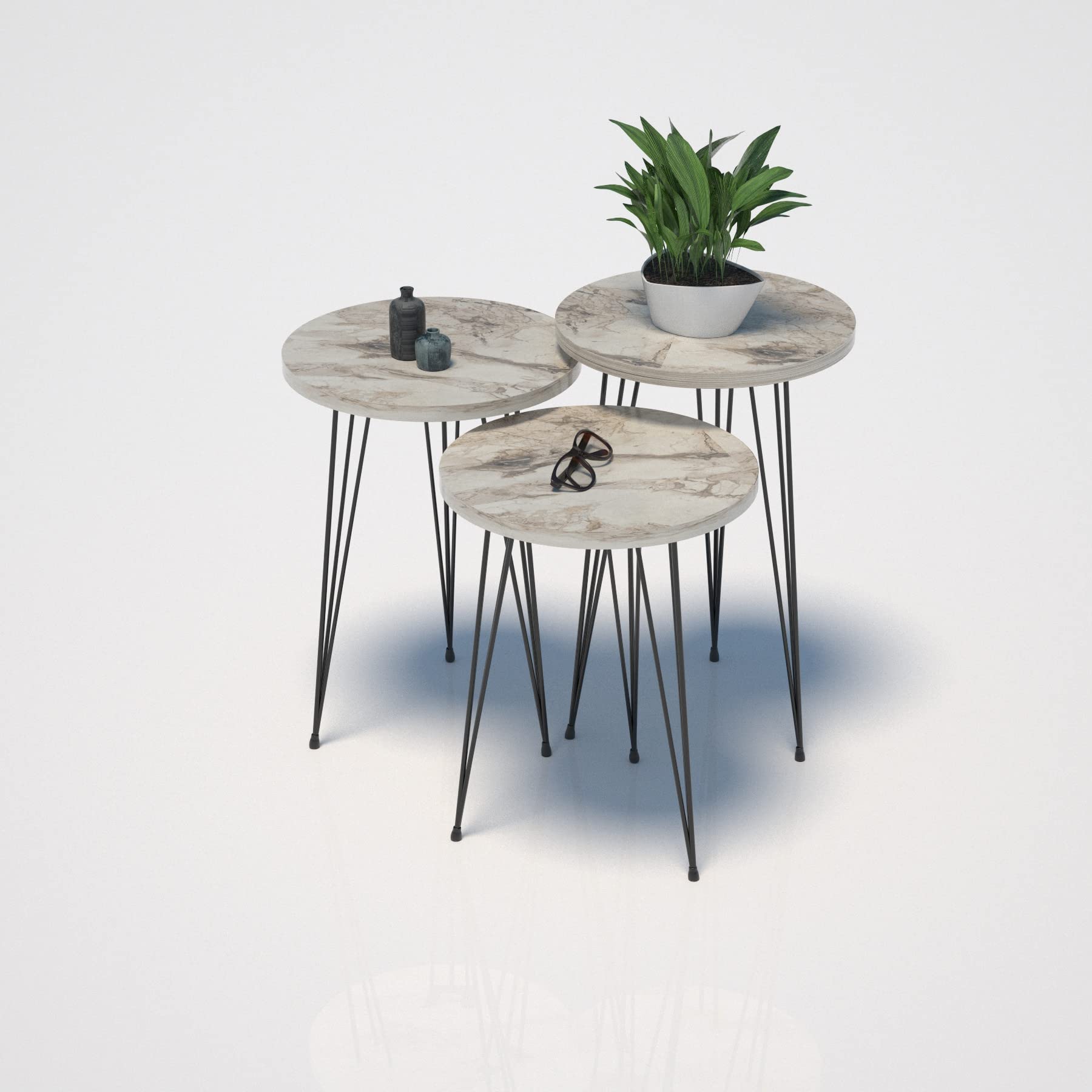 PAK HOME Set of 3 White Marble Nesting End Tables - Round Wood Stacking Coffee Side Accent Tables with Metal Legs for Living Room, Bedroom, Home Office | Modern Home Decor, Small Space Furniture, Apartment Essentials