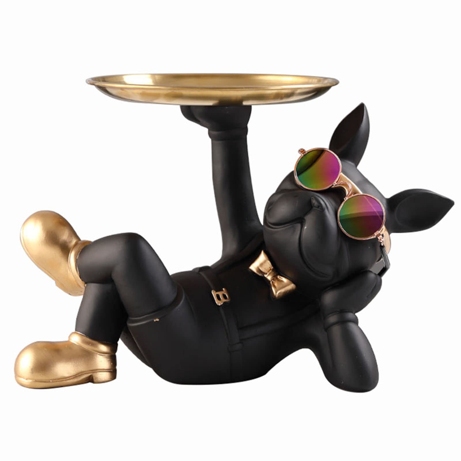 Resin Bulldog Tray - Animal Sculpture Key Holder & Jewelry Organizer for Desk, Candy Dish, Earrings Storage - Home, Office, Shop Decor - Perfect for Living Room, Table Display & Gift Idea (Black)