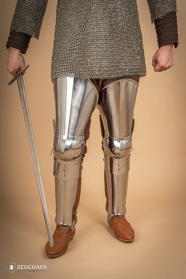 1.6mm Full Leg Armor - Polished Stainless Steel Medieval Knight Leg Protection for LARP, Cosplay & Renaissance Fairs