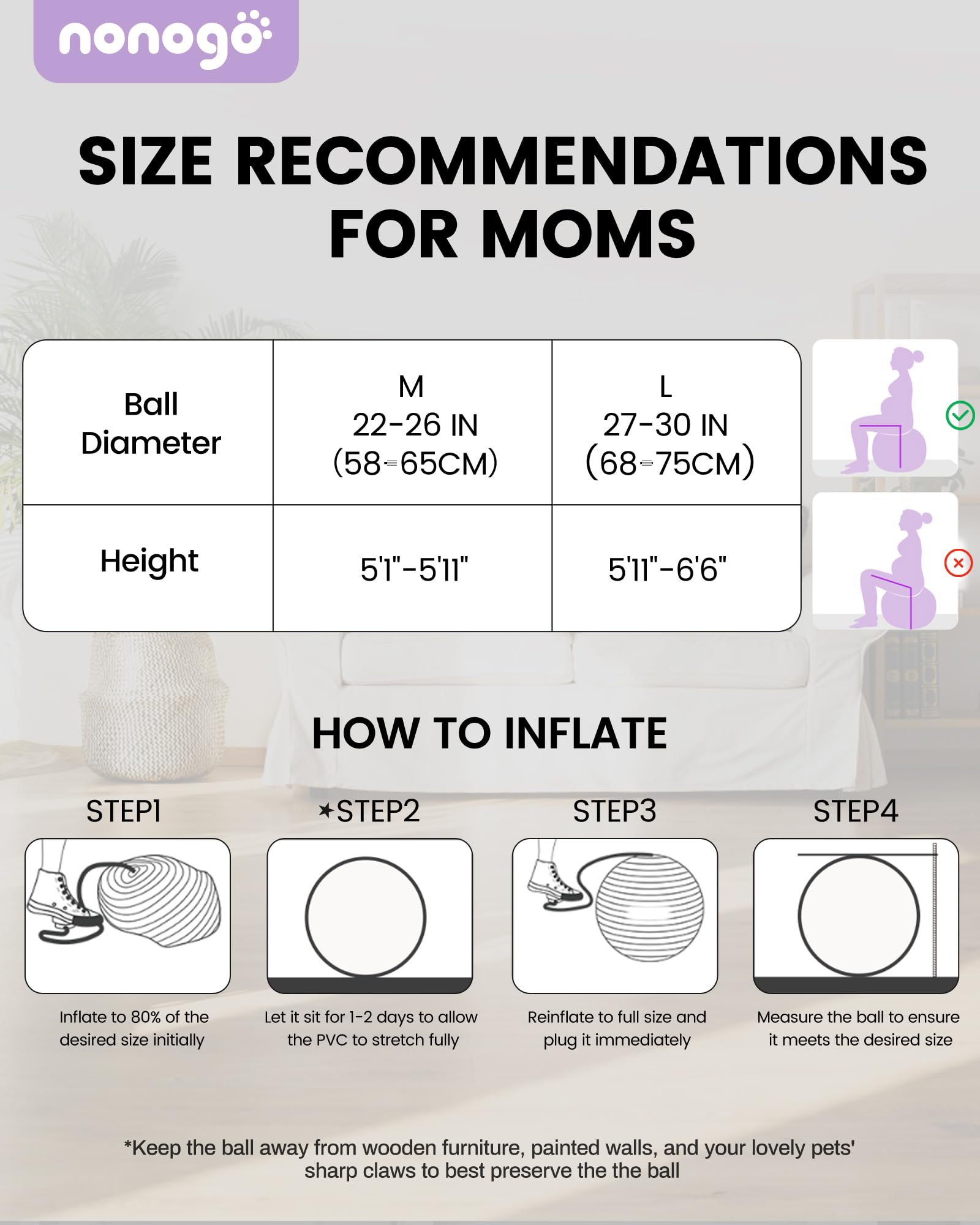 Nonogo Birthing Ball for Pregnancy with Resistance Bands - Exercise Ball for Yoga, Physical Therapy & Maternity Workouts - Stability Ball with Pump for Home Gym, Office & Pregnancy Fitness