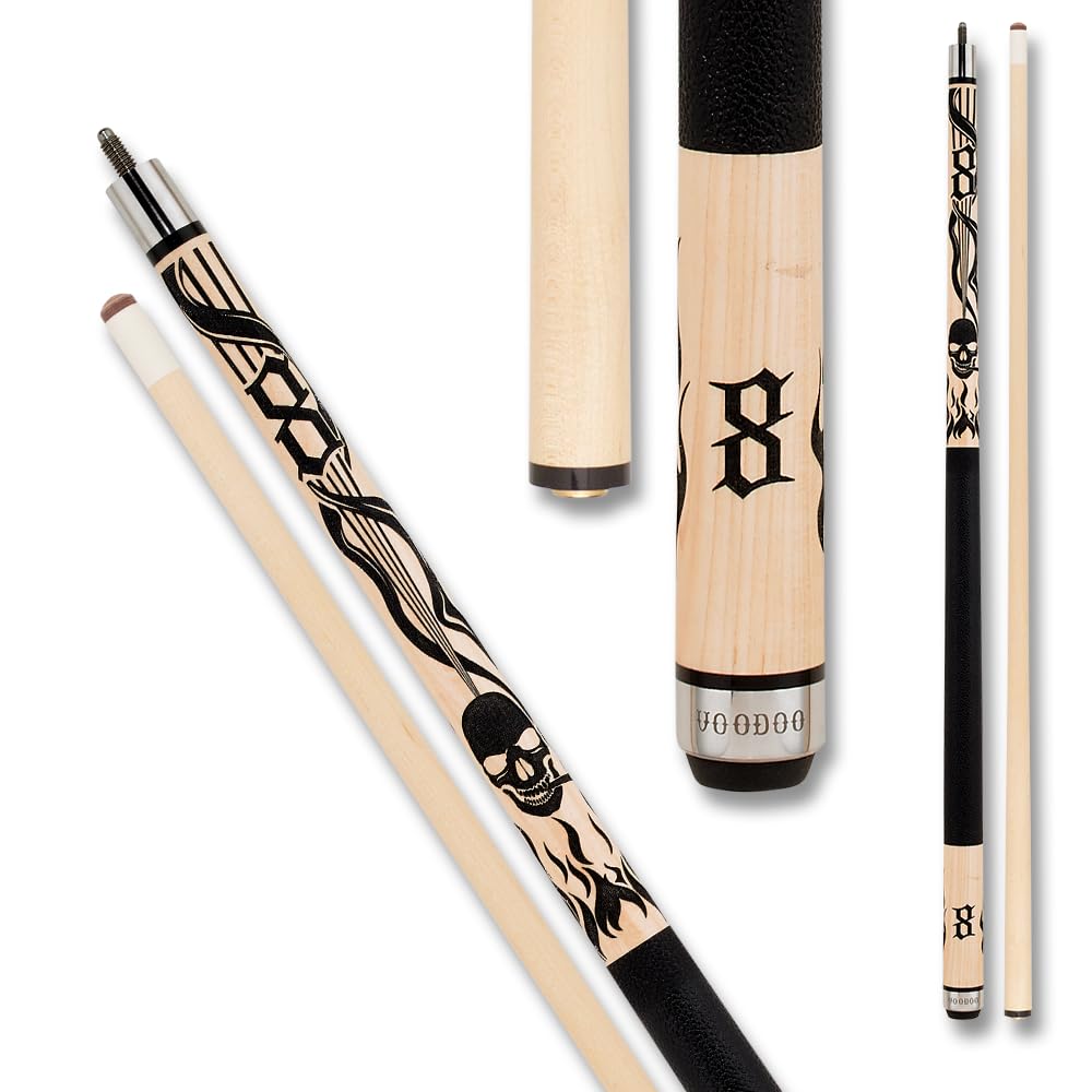 VOODOO Billiards Pool Cue Stick - Premium Bone Handle with Smoking Skull Design - Professional Billiard Accessory for Pool Halls & Home Game Rooms