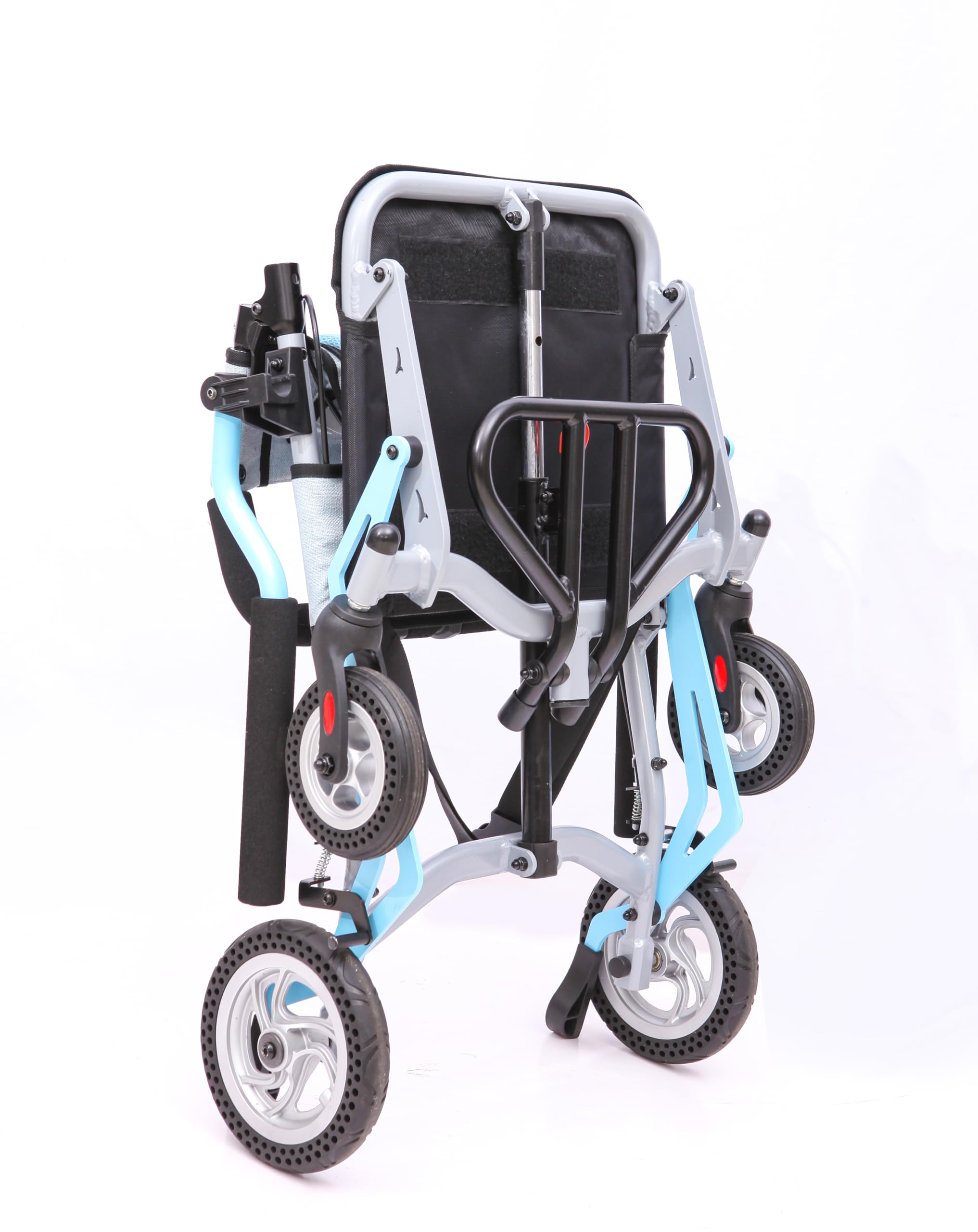 Ultra Lightweight Folding Transport Wheelchair for Elderly - Portable, Locking Handbrake, Removable Flip Armrests & Swinging Footrests (Gray Blue) - Ideal for Travel, Doctor Visits, and Indoor/Outdoor Mobility