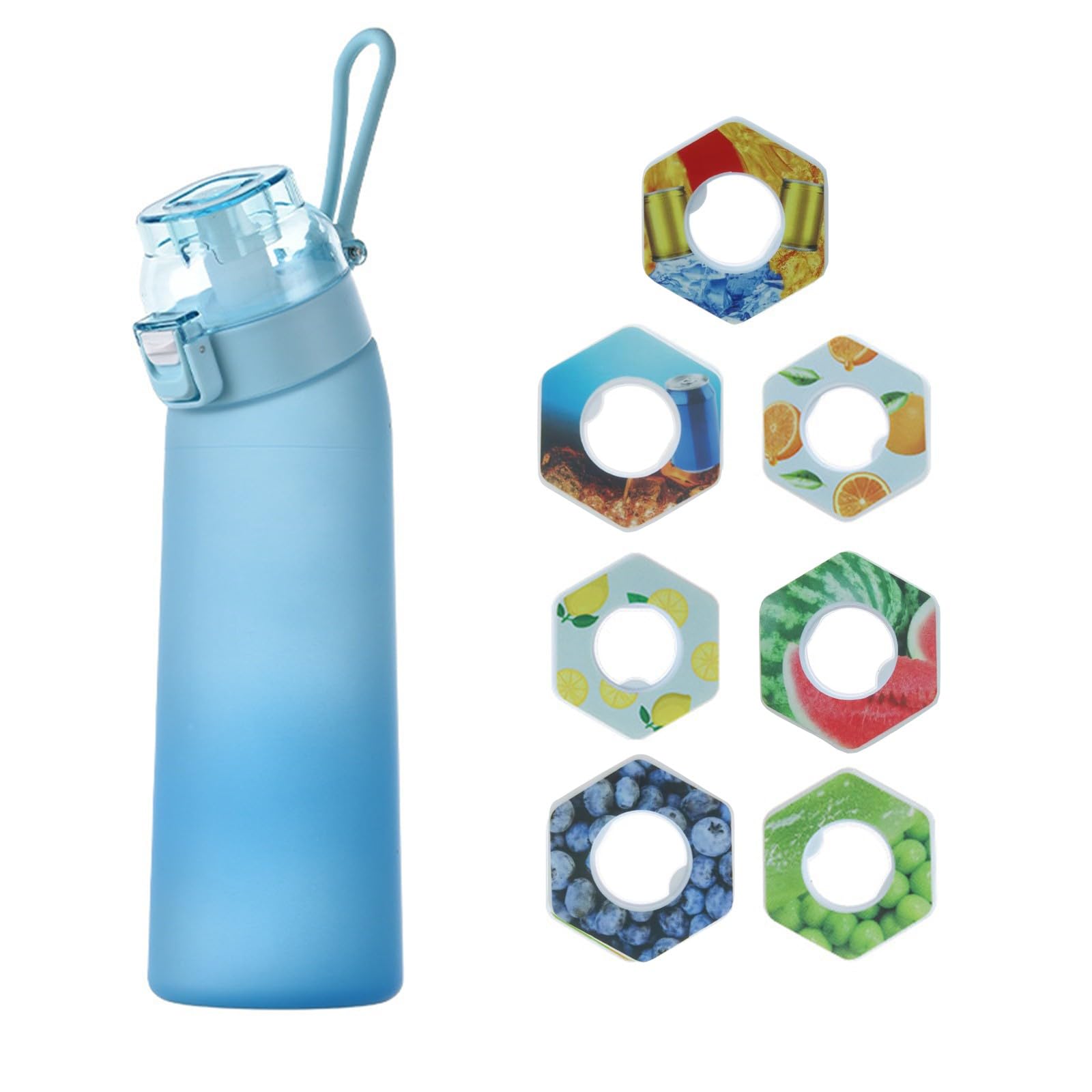**2024 New 700ml Air Water Bottle with 7 Flavor Pods – Leak-Proof Sports Drinking Bottle for Running, Gym & Outdoor Activities – Blue Starter Set**    *(Perfect for Hydration On-the-Go, Fitness Enthusiasts, Hiking, Cycling & Travel)*