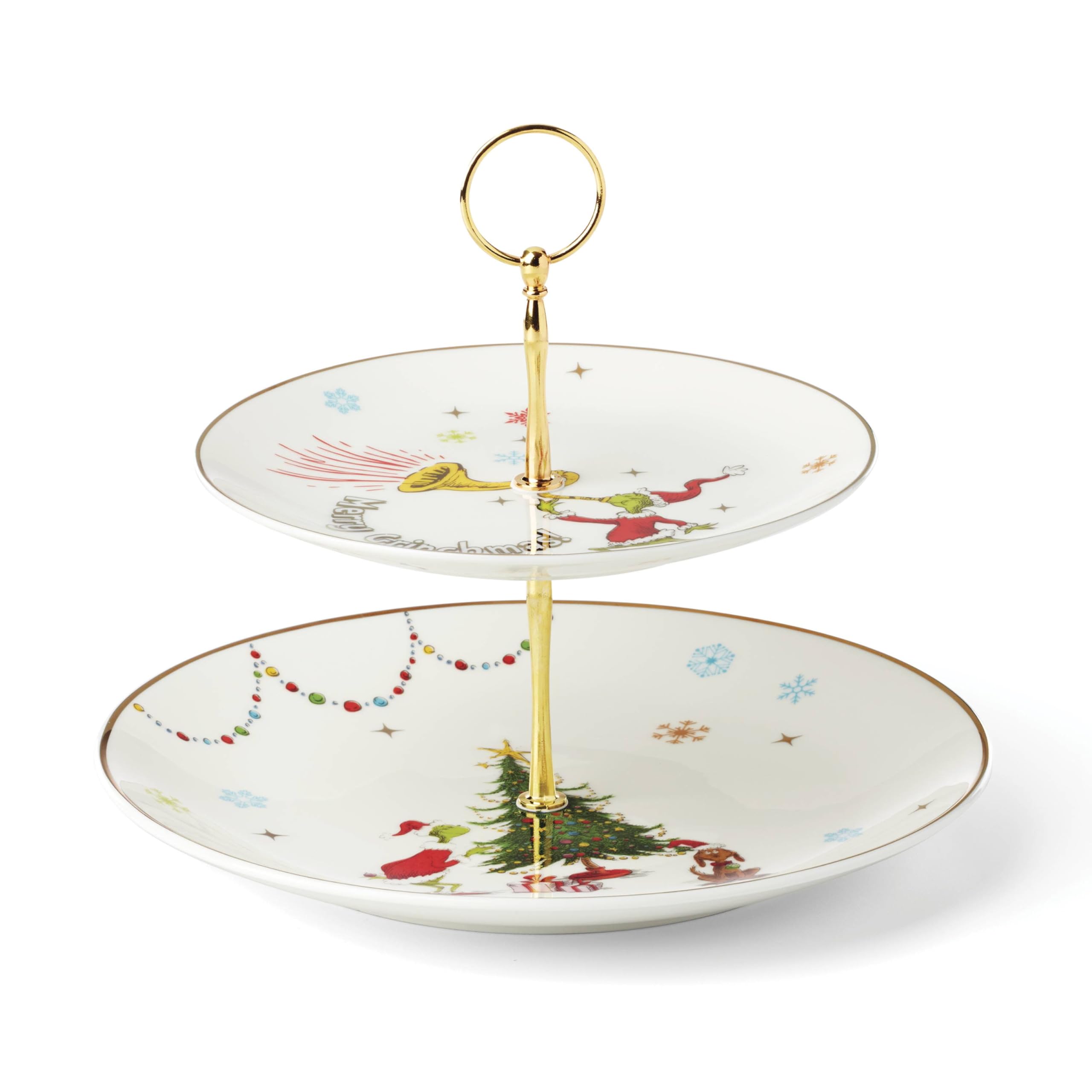 Lenox 897085 Merry Grinchmas 2-Tiered Serving Platter - Christmas Holiday Dinnerware Set for Festive Parties & Buffet Entertaining