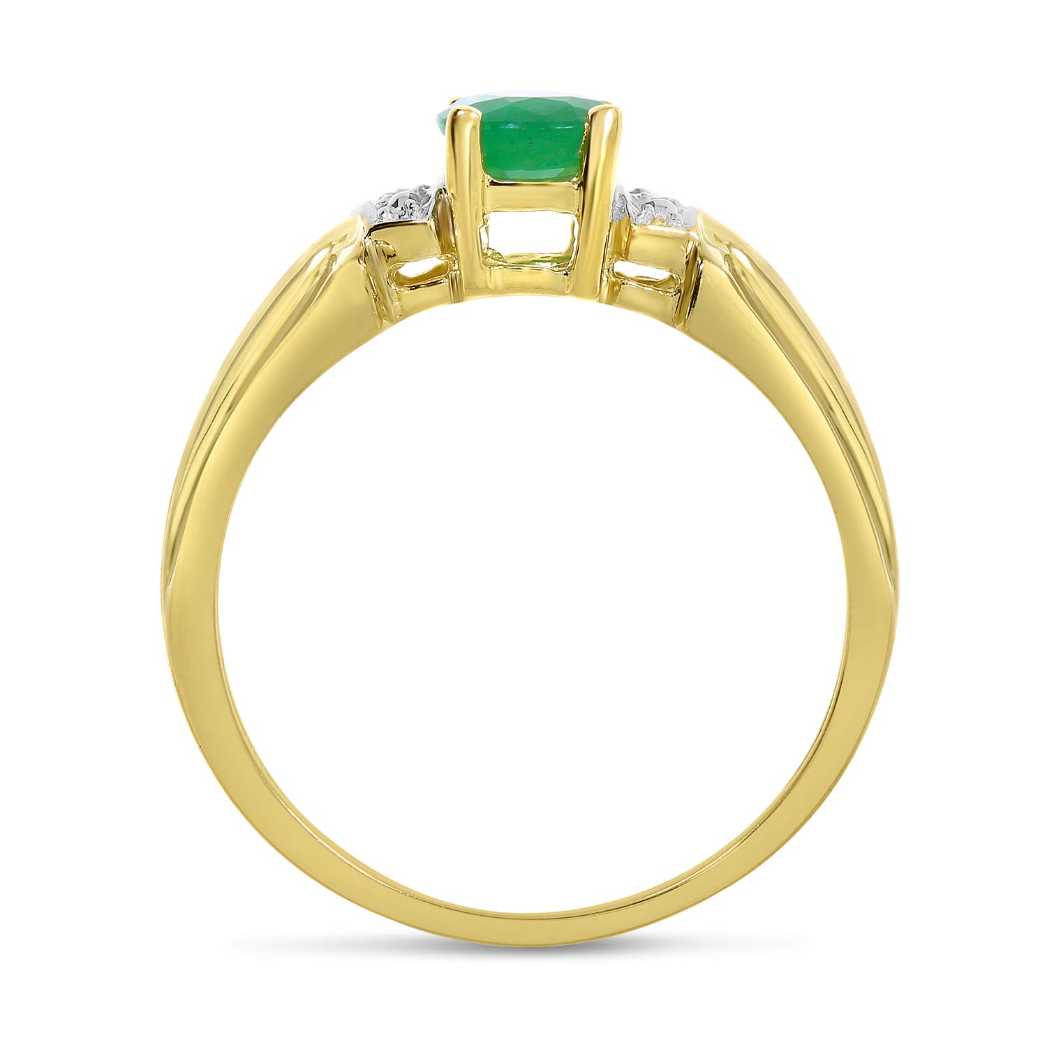 14K Yellow Gold Oval Emerald and Diamond Ring for Women - Elegant Engagement, Wedding, Anniversary Gift - Perfect for Special Occasions