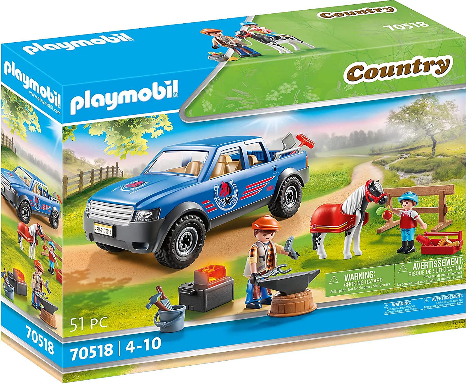 PLAYMOBIL Mobile Farrier 70518 - Portable Horse Grooming & Shoeing Toy Set for Kids - Perfect for Farm Animal Pretend Play & Educational Role-Playing Games