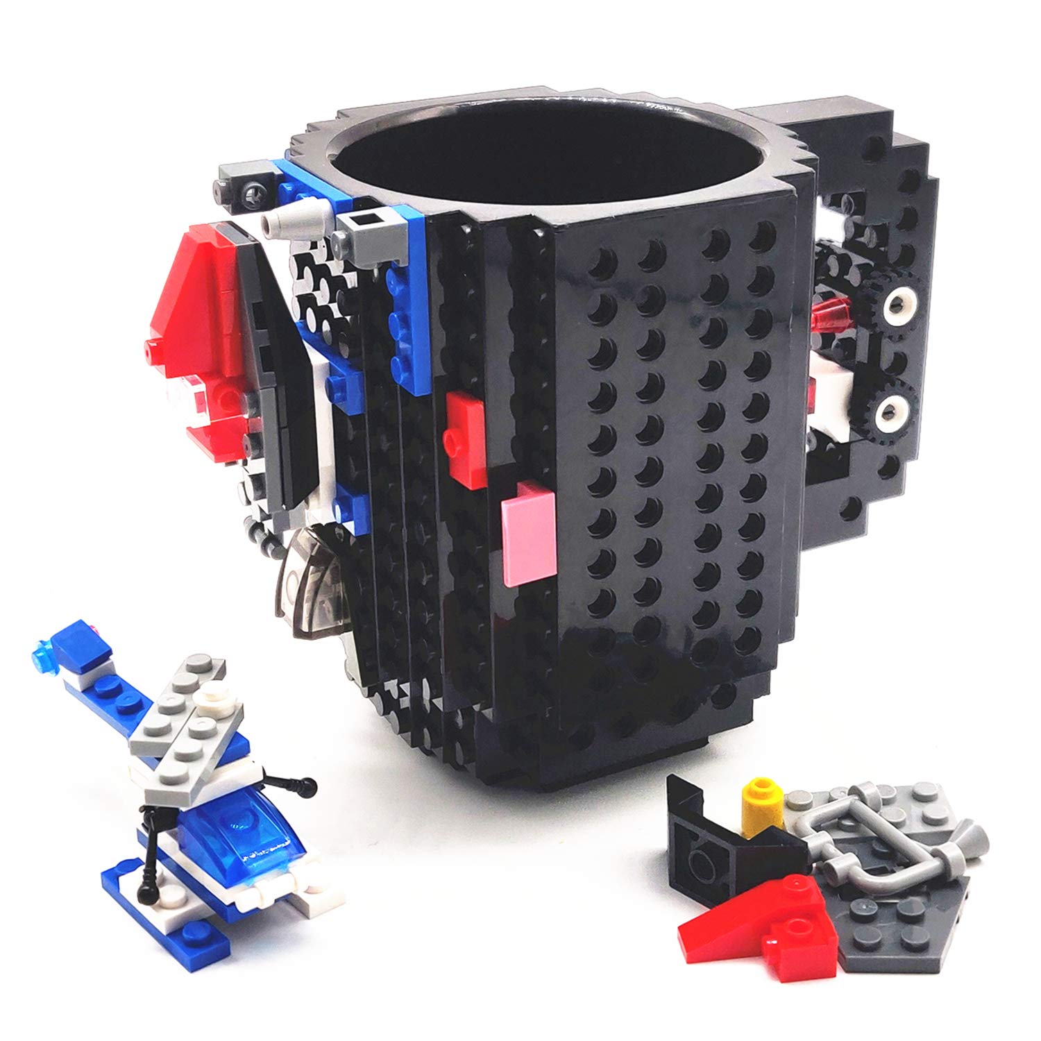 BUTLING Build-On Brick Mug - 350ml Black Coffee Cup with Lego-Compatible Bricks | Unique Gift for Men, Dad, Boy, Girl, Adult, Kid & Friends | Perfect for Birthdays, Halloween, Christmas & Everyday Use | Great for Home, Office & DIY Enthusiasts