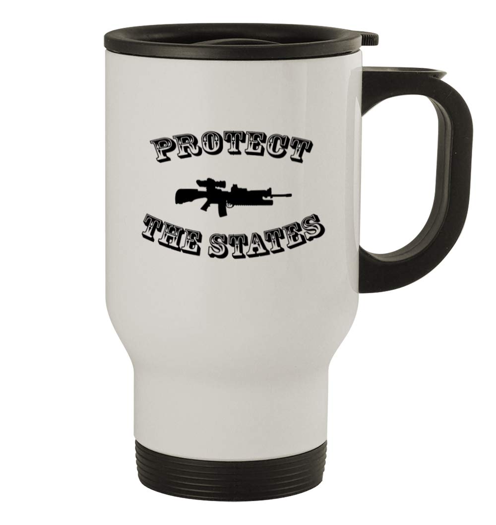 Protect The States #210 - Funny 14oz White Travel Mug for Coffee & Tea | Insulated Stainless Steel Cup for Commuting, Camping & Office Use