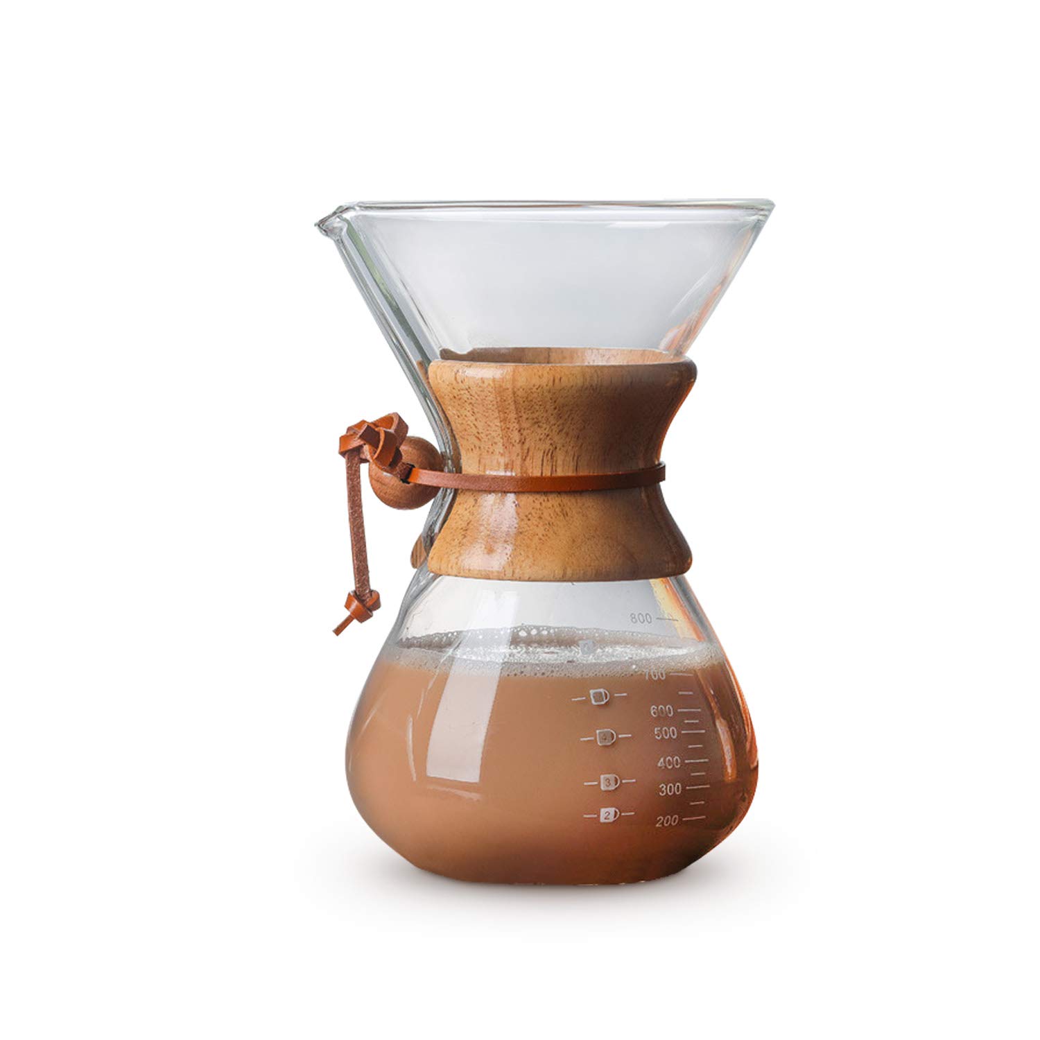 Premium SOOMILE 800ML Glass Pour Over Coffee Maker with Real Wood Sleeve - Hand Drip Coffee Brewer for Home, Office & Camping - Ideal for Specialty Coffee Lovers & Baristas