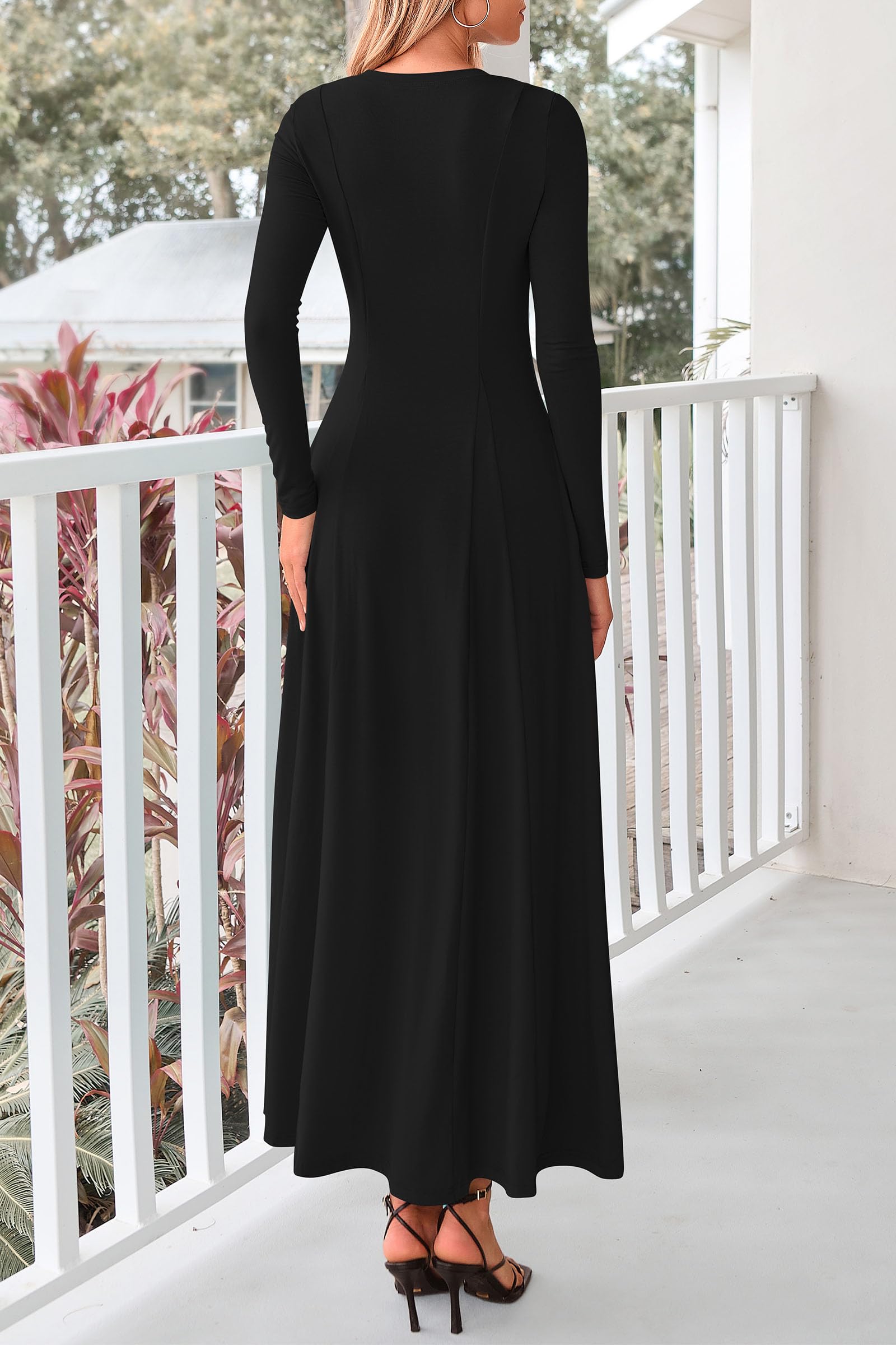 PRETTYGARDEN Women's Casual Maxi Dress 2025 Spring Fashion - Long Sleeve Button Down Fit & Flare Flowy Dress for Beach, Wedding & Everyday Wear