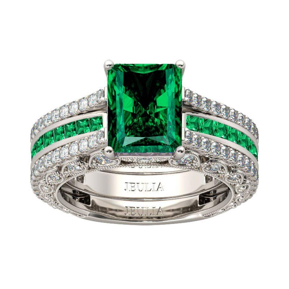 Jeulia 3PC CZ Diamond Engagement Ring Set - Radiant Cut Wedding Band with Side Stones, Romantic Anniversary Promise Rings for Women, Elegant Jewelry Gift with Gift Box - Perfect for Proposals, Anniversaries & Special Occasions