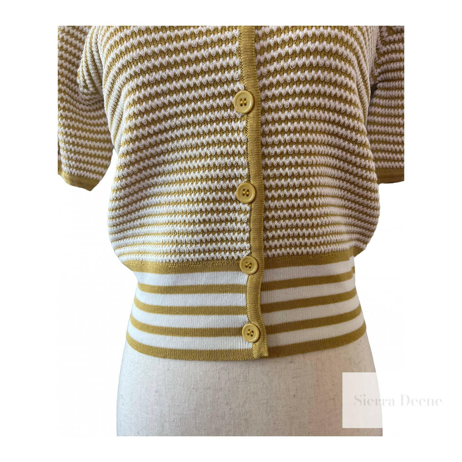Women's V Neck Striped Short Sleeve Cardigan Sweater - Lightweight Summer Knit Top for Casual Outfits & Beach Cover-Up
