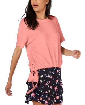 Ideology Women's Tie Hem Ribbed Shirt Top - Watermelon Pop, Size S - Casual & Office Wear, Summer T-Shirt for Women, Perfect for Work, Date & Everyday Outfits