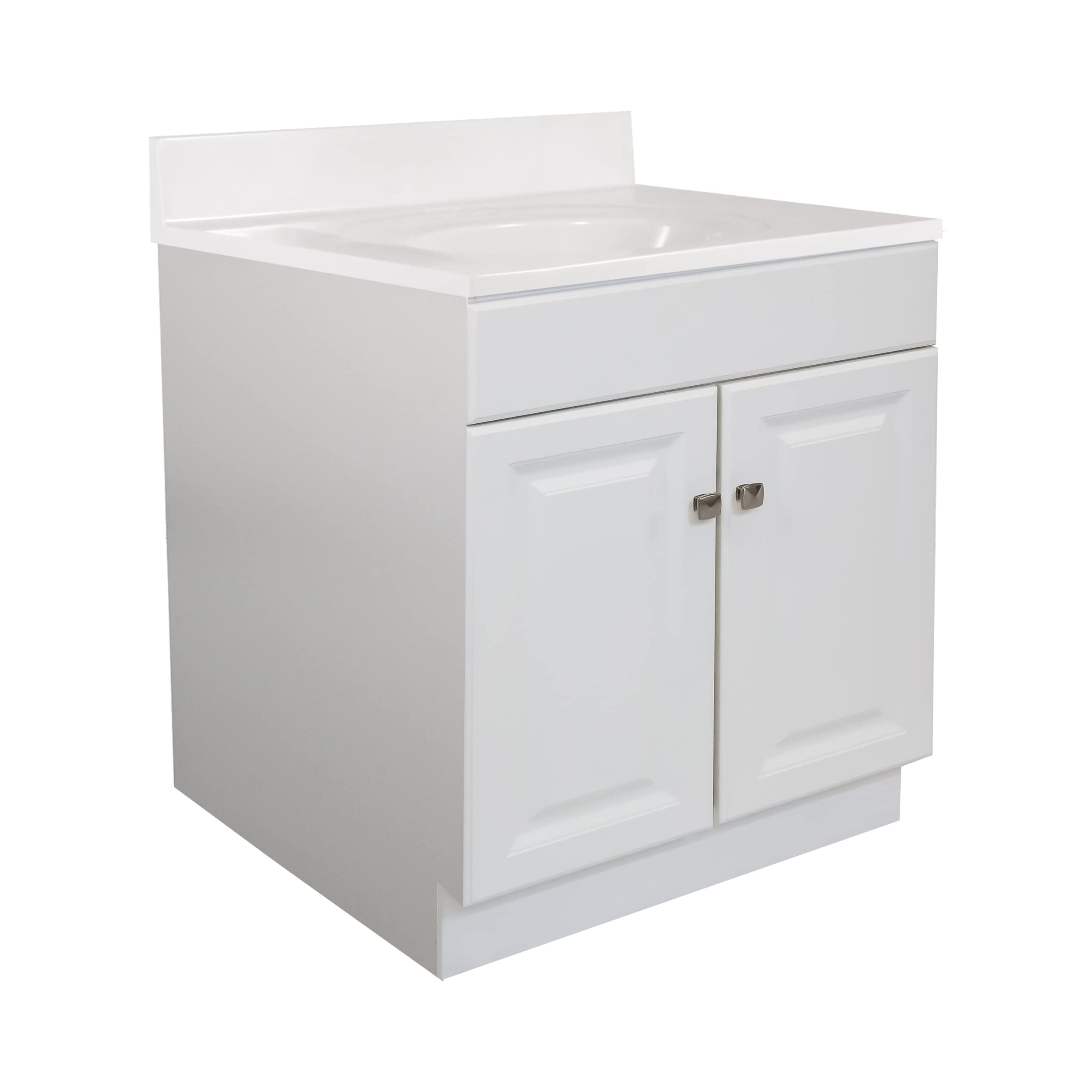 Wyndham 31x22 Inch White 2-Door Bathroom Vanity with Cultured Marble Top - Unassembled for Easy Installation | Perfect for Small Bathrooms & Powder Rooms