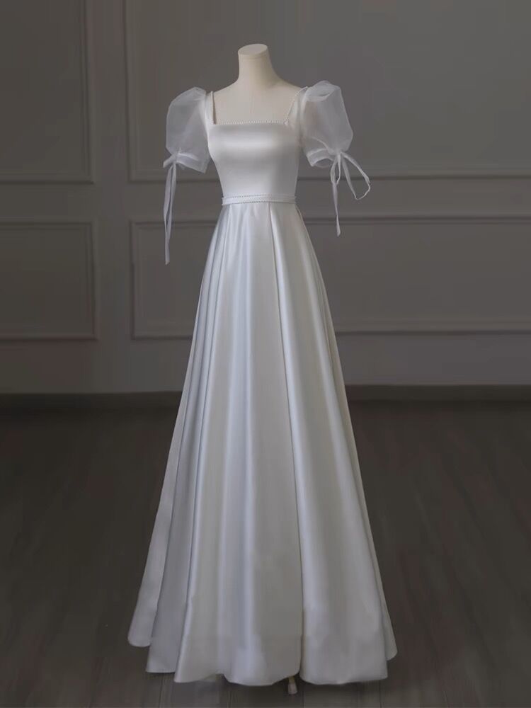 Elegant A-Line White Satin Long Prom Dress for Wedding & Formal Events - Style J3077 | Perfect for Homecoming, Graduation & Evening Gala