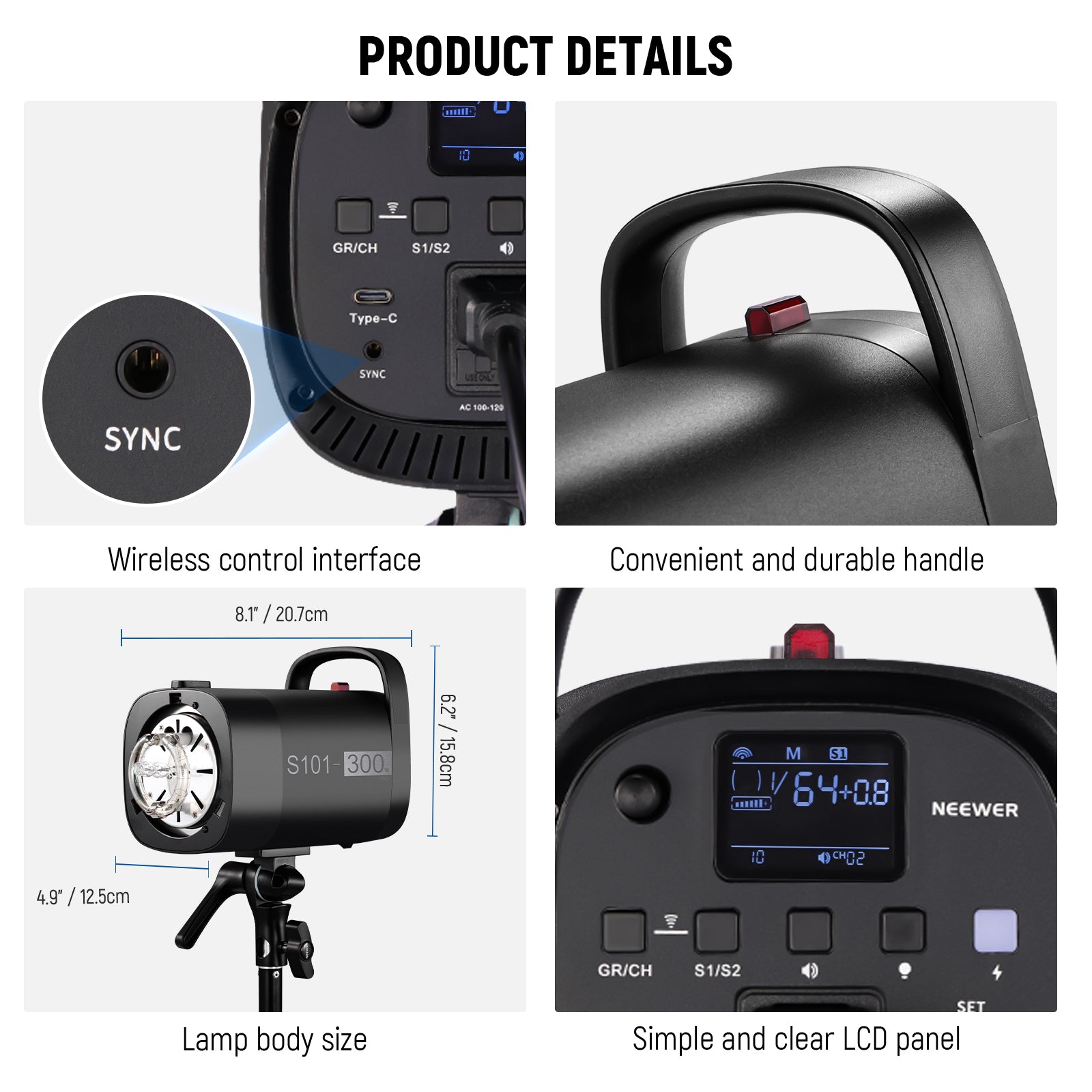 NEEWER S101 300W Professional Studio Strobe Flash Light for Photography, Portrait, and Product Photography - Perfect for Studio, Outdoor, and Event Lighting