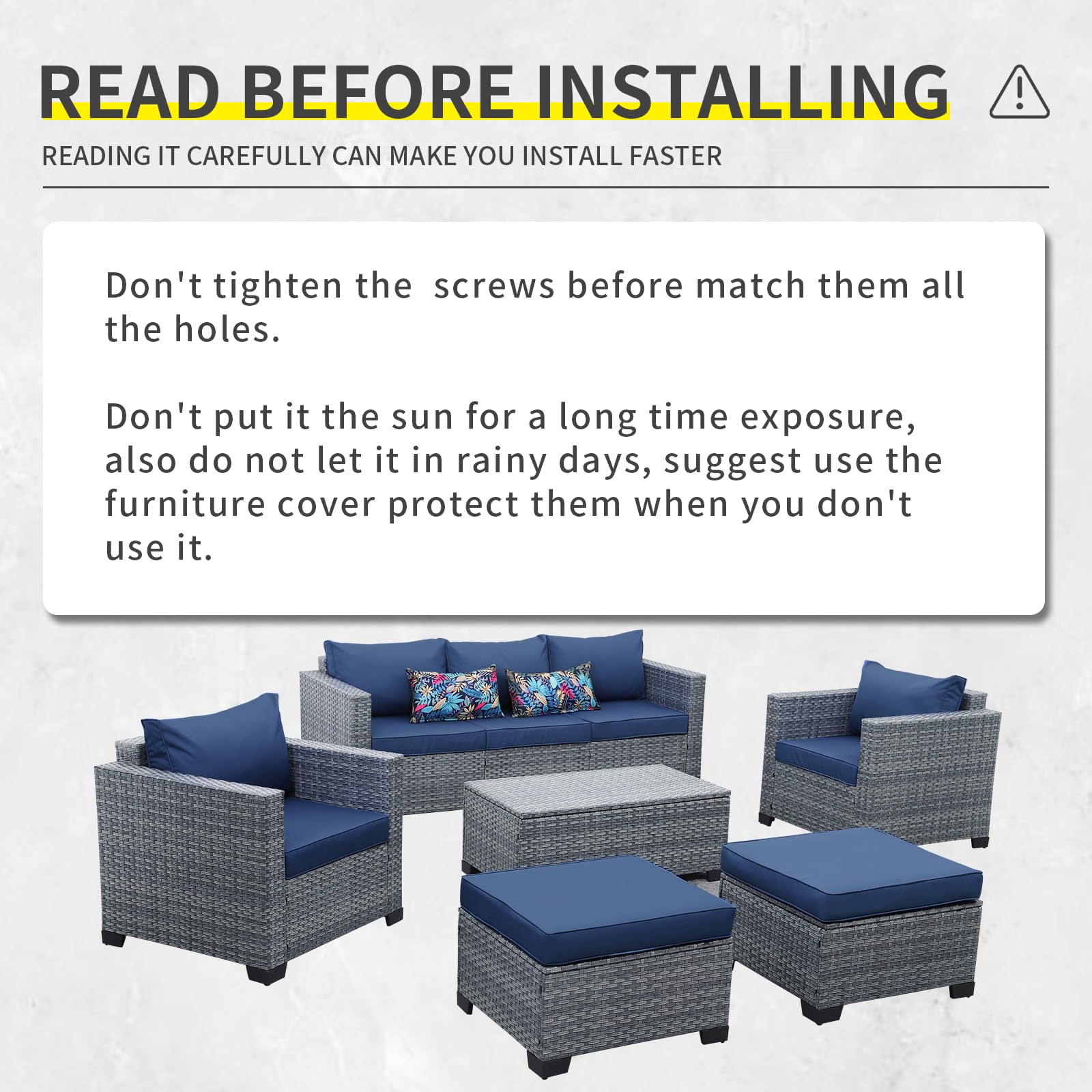6-Piece Wicker Patio Furniture Set, Outdoor PE Rattan Sectional Sofa with Storage Table & Royal Blue Cushions - Perfect for Garden, Poolside, and Backyard Relaxation